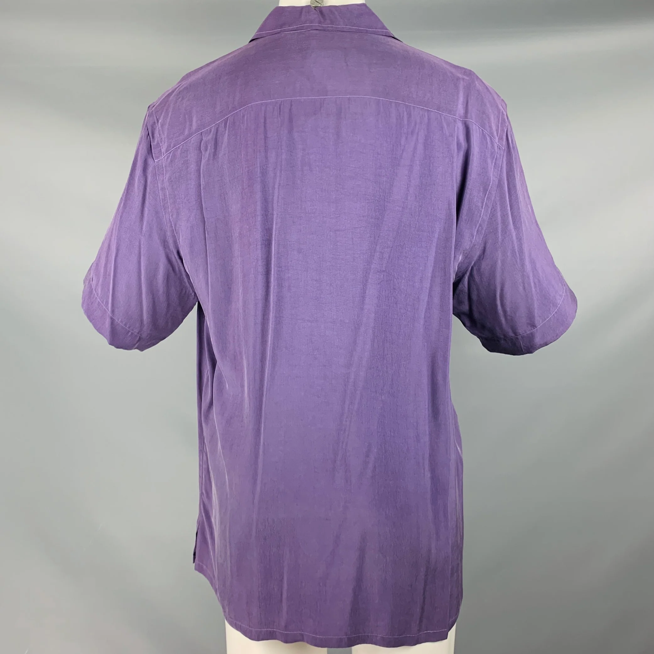 BRIONI Size M Purple Rayon Button Up Short Sleeve Shirt - Image 3
