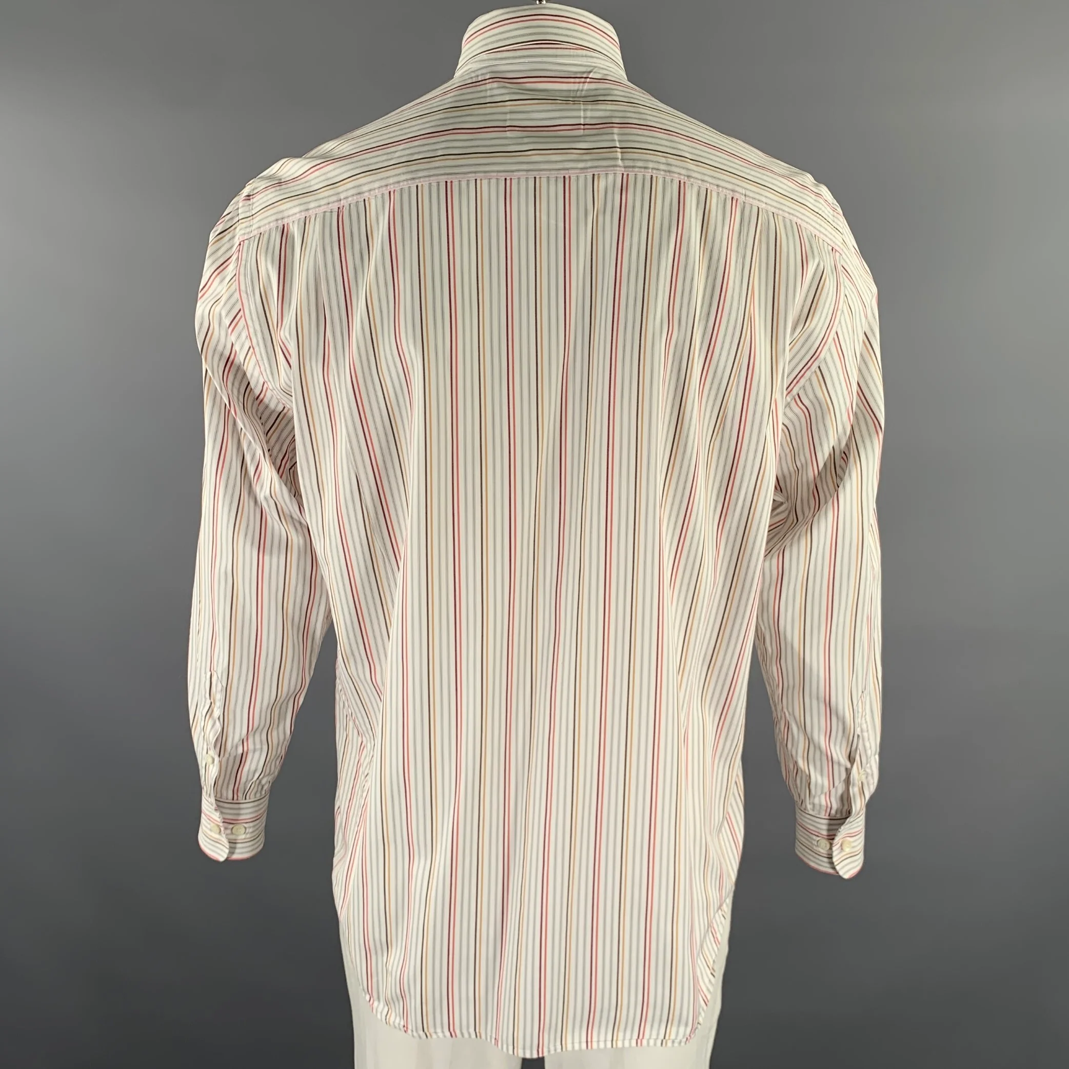 BRIONI Size M White Multi-Color Stripe Cotton Pointed Collar Long Sleeve Shirt - Image 4