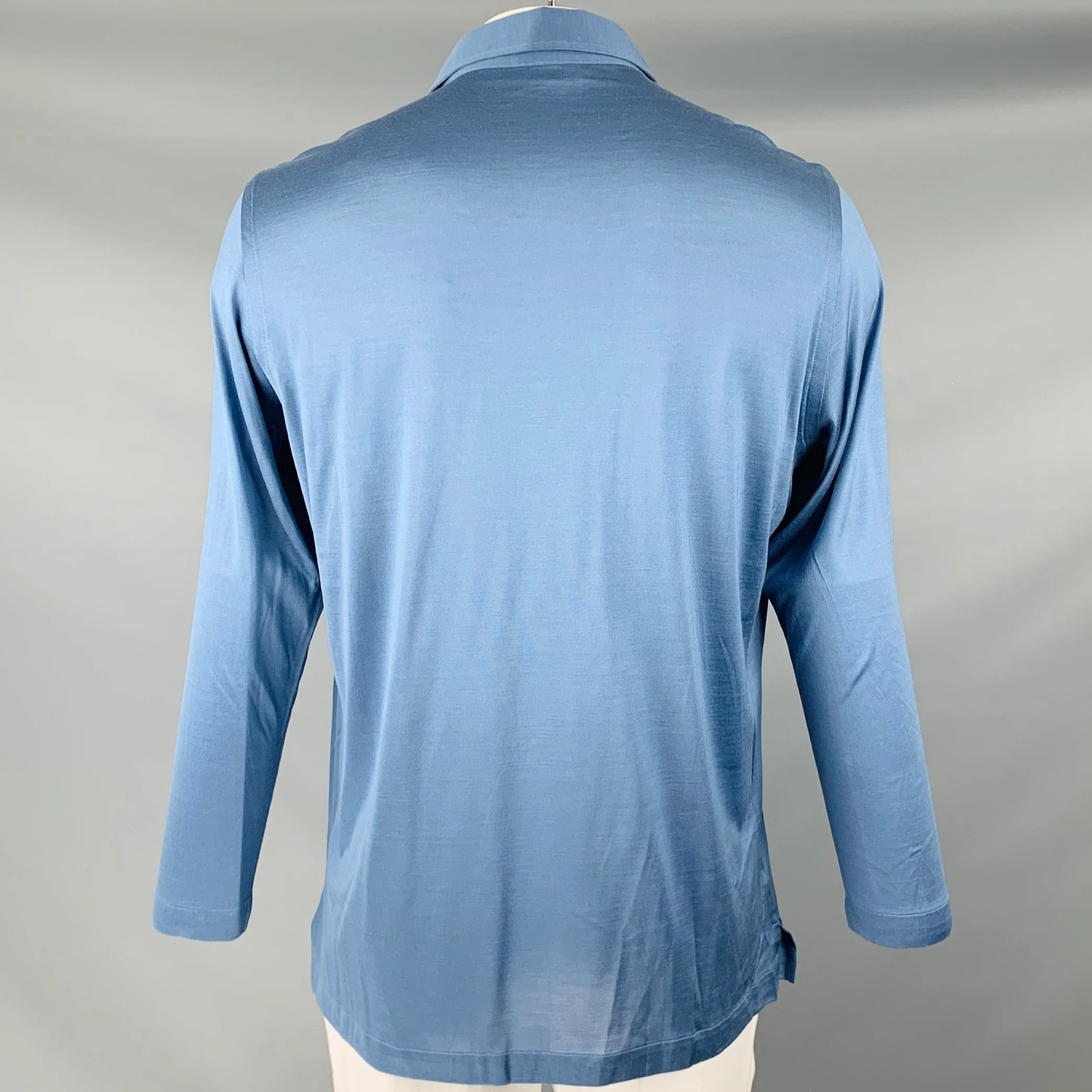 BRIONI Size XL Blue Knit Silk Polo Pullover - Image 3