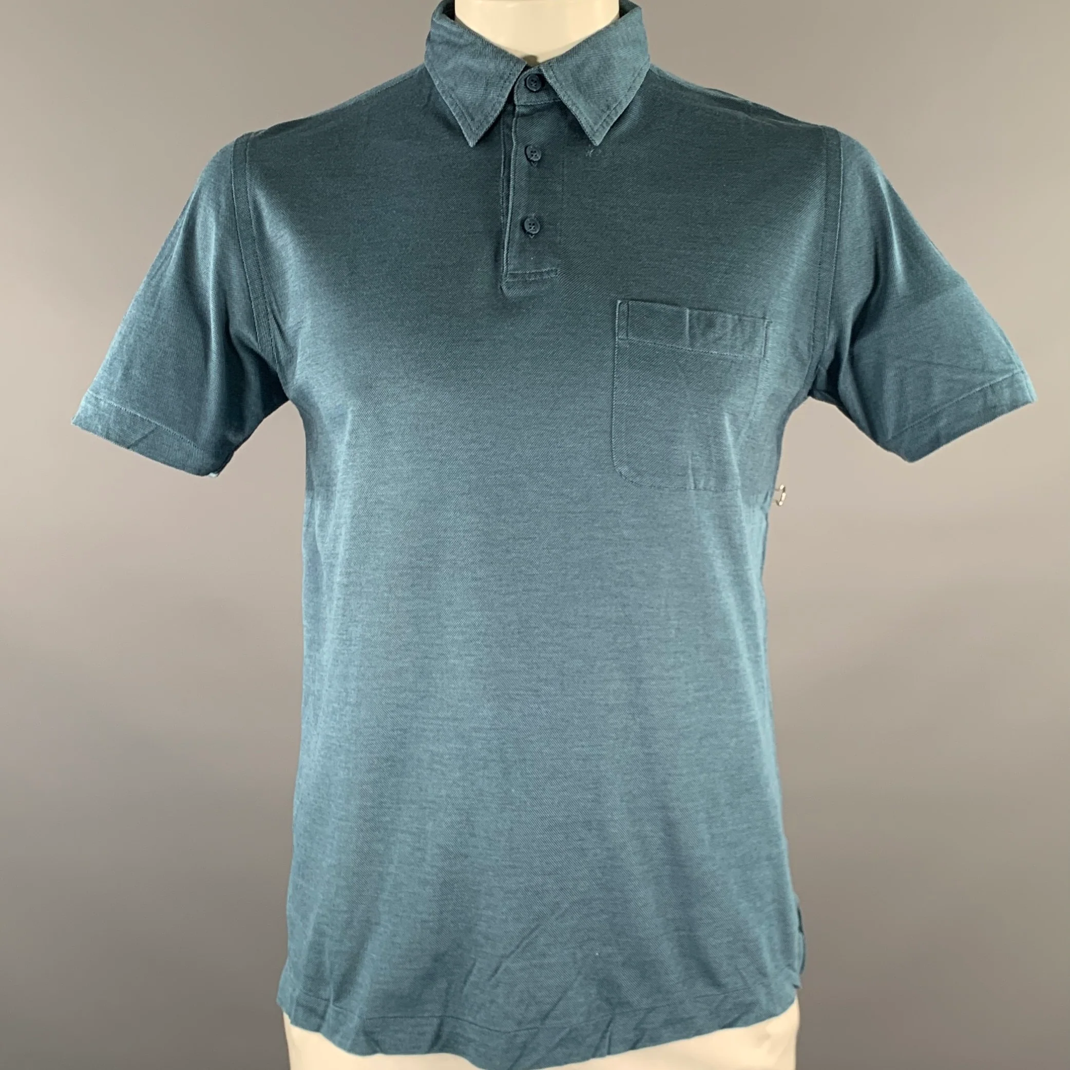 BRIONI Size XL Blue Textured Cotton Polo