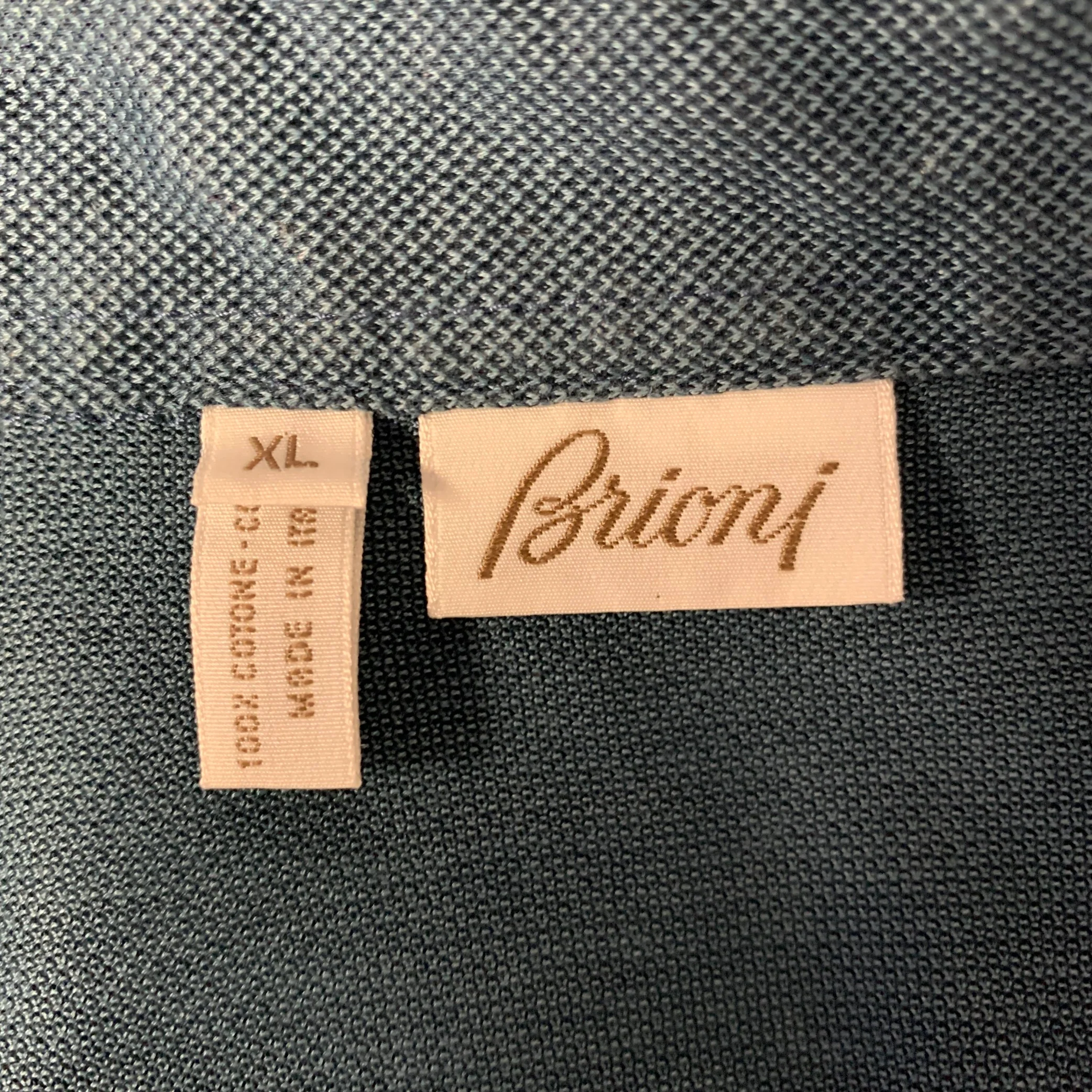BRIONI Size XL Blue Textured Cotton Polo - Image 5