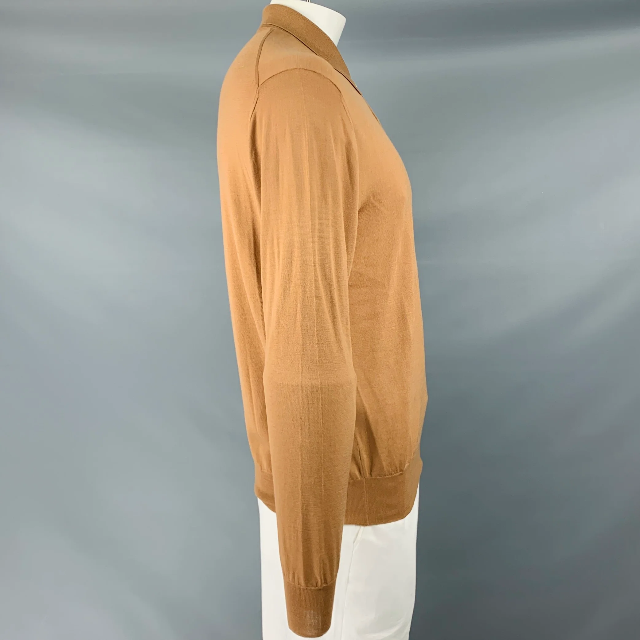 BRIONI Size XL Tan Knit Polo Pullover - Image 3
