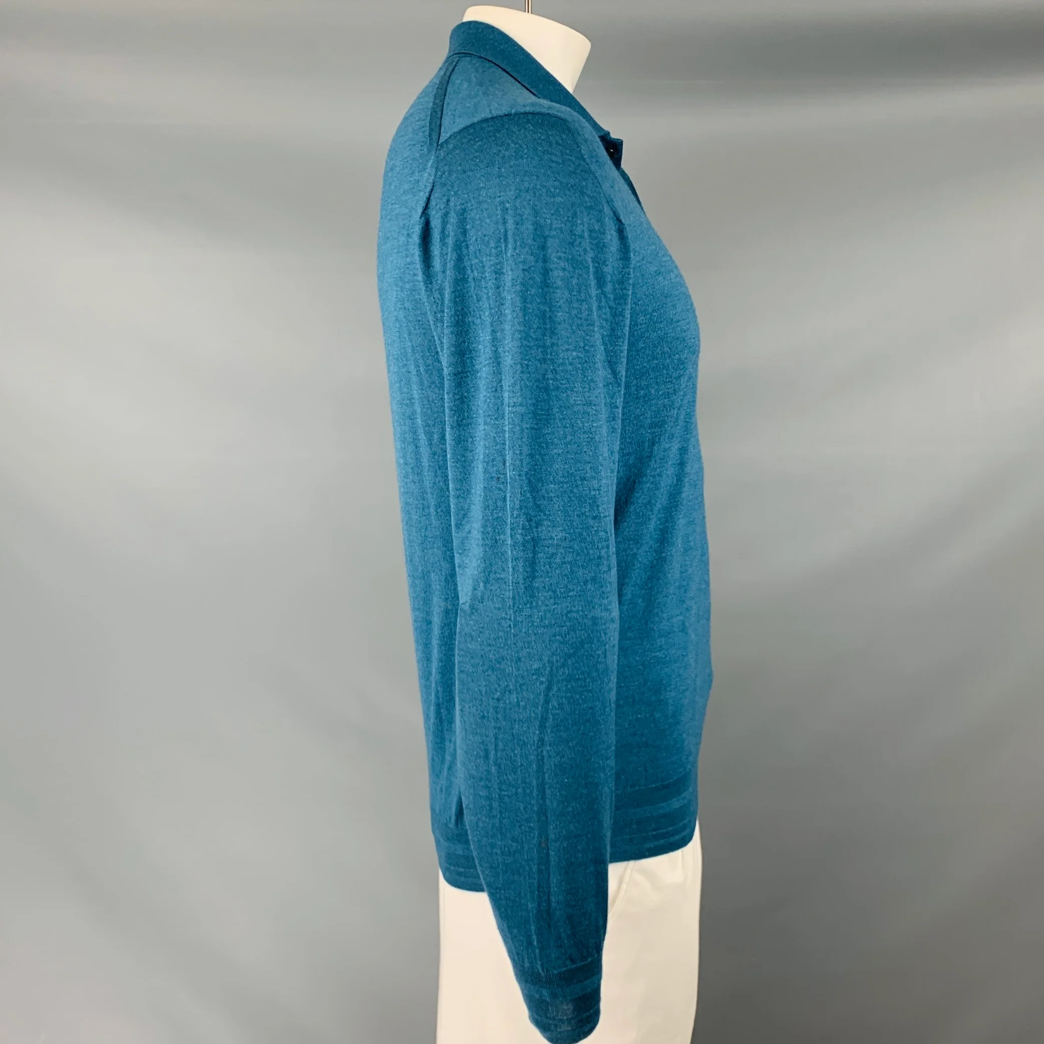BRIONI Size XL Teal Knit Wool Silk Cashmere Polo Pullover - Image 3