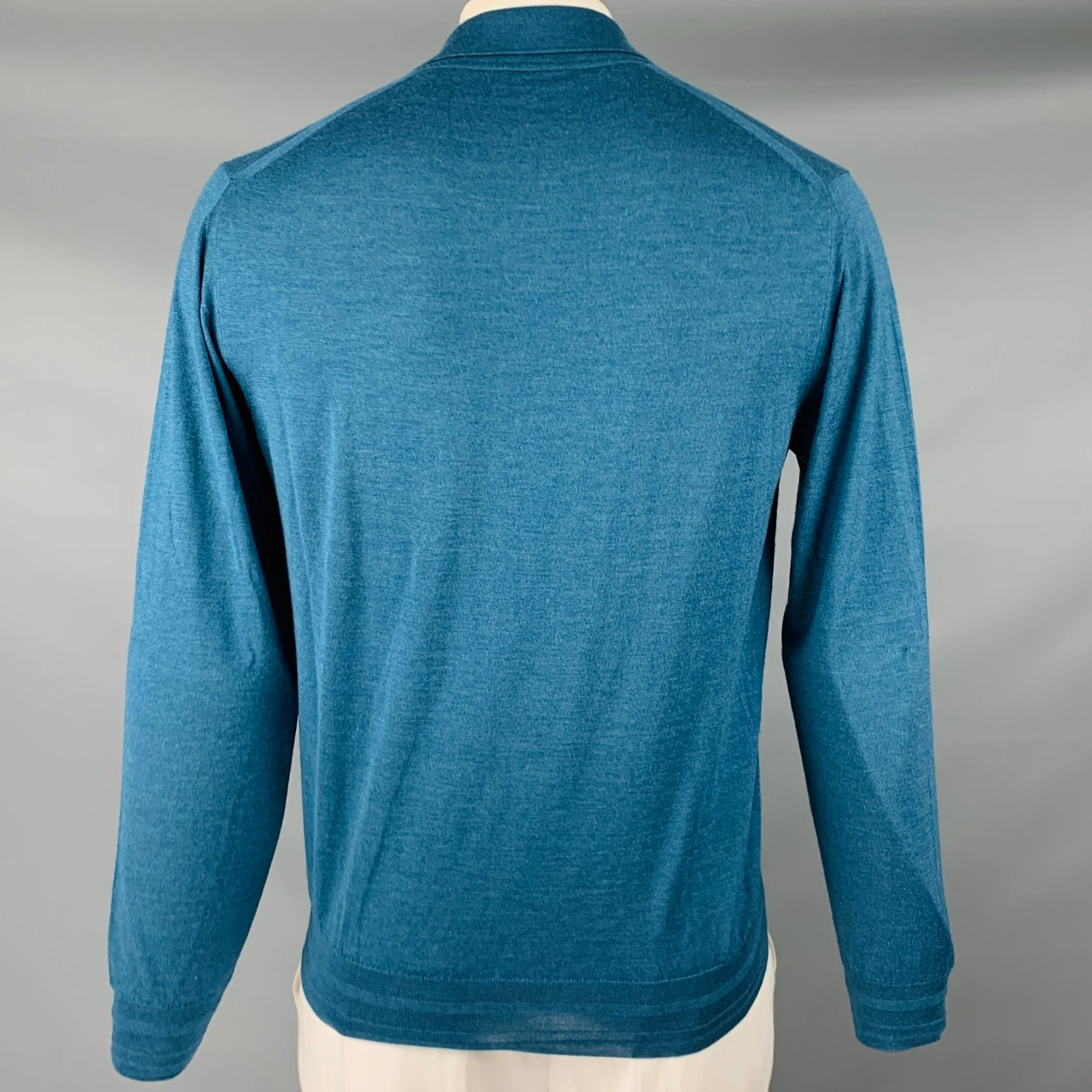 BRIONI Size XL Teal Knit Wool Silk Cashmere Polo Pullover - Image 4