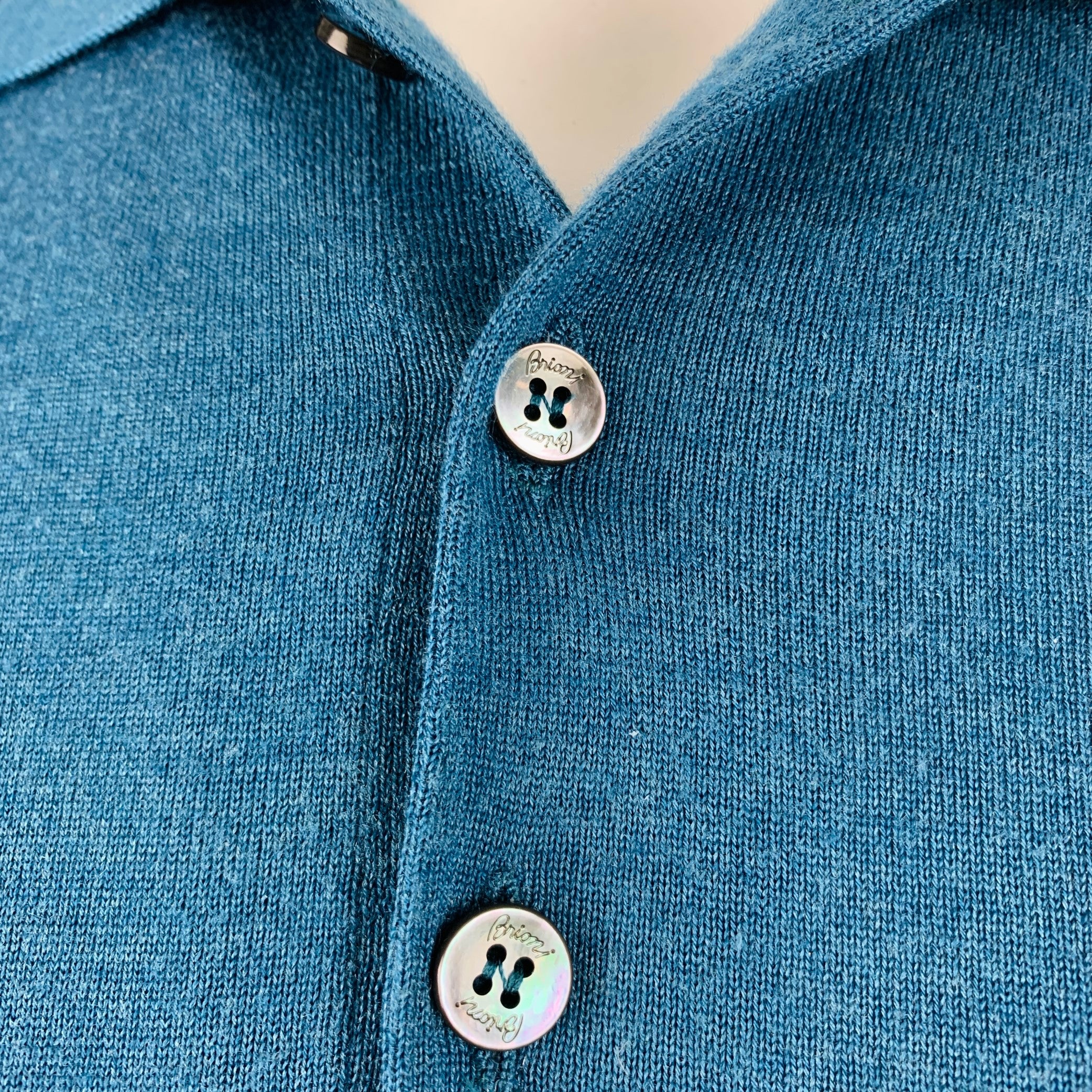 BRIONI Size XL Teal Knit Wool Silk Cashmere Polo Pullover - Image 5