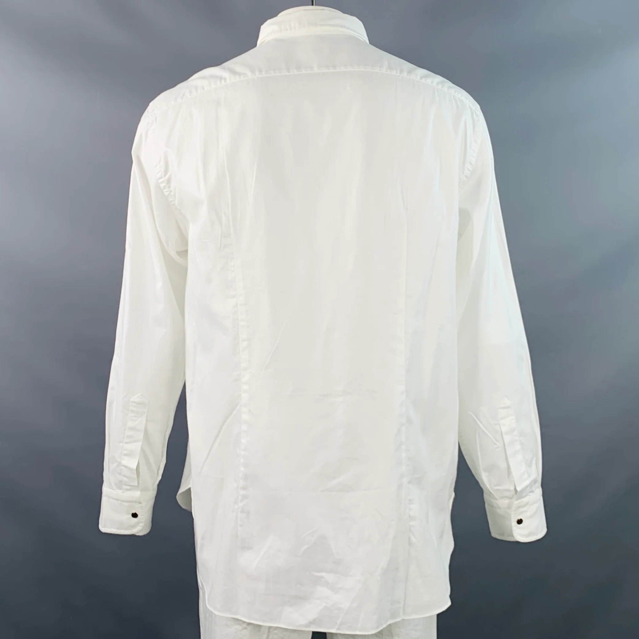 BRIONI Size XL White Cotton Two Pockets Snaps Long Sleeve Shirt - Image 4