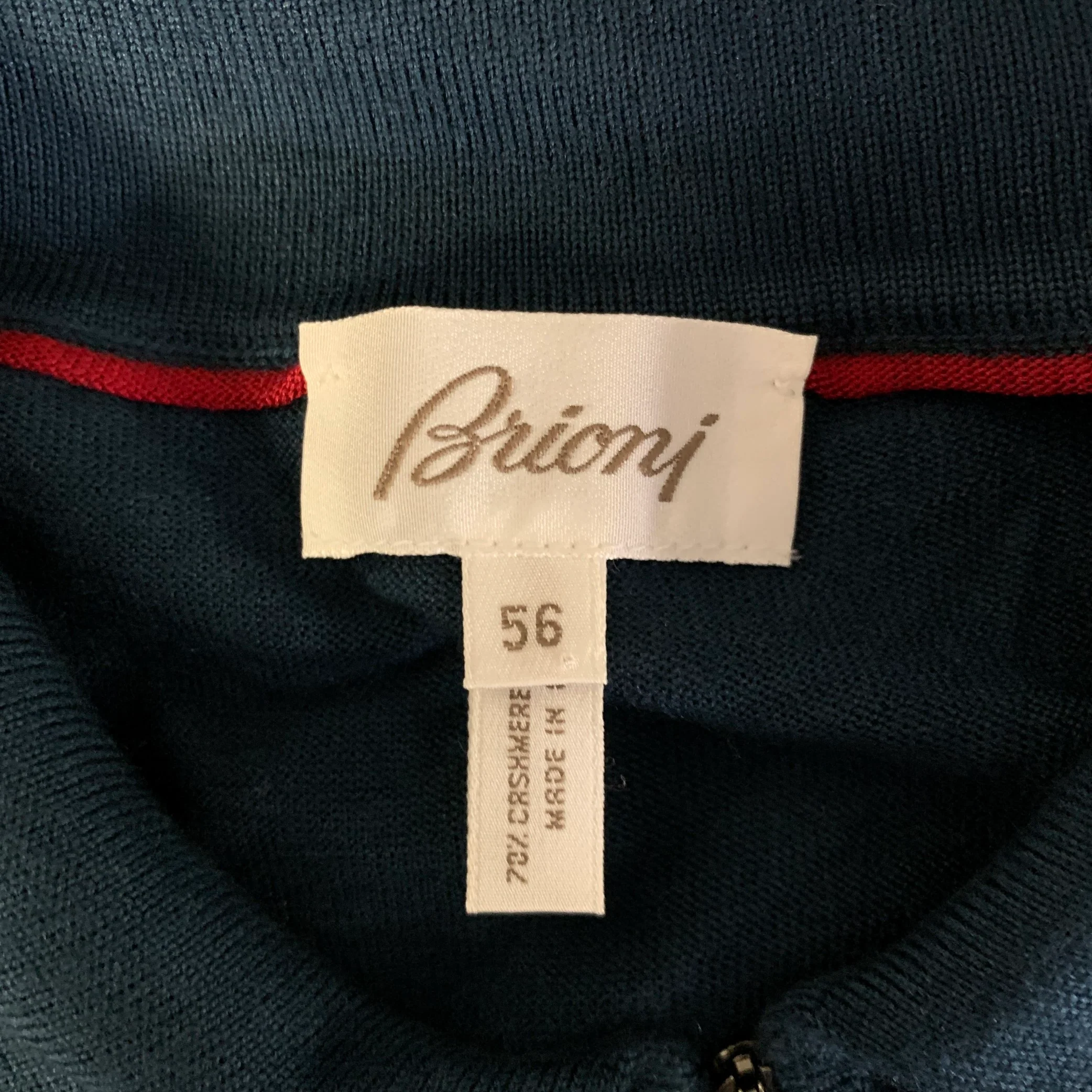 BRIONI Size XXL Blue Teal Knitted Cashmere Silk Quarter Zip Pullover - Image 4