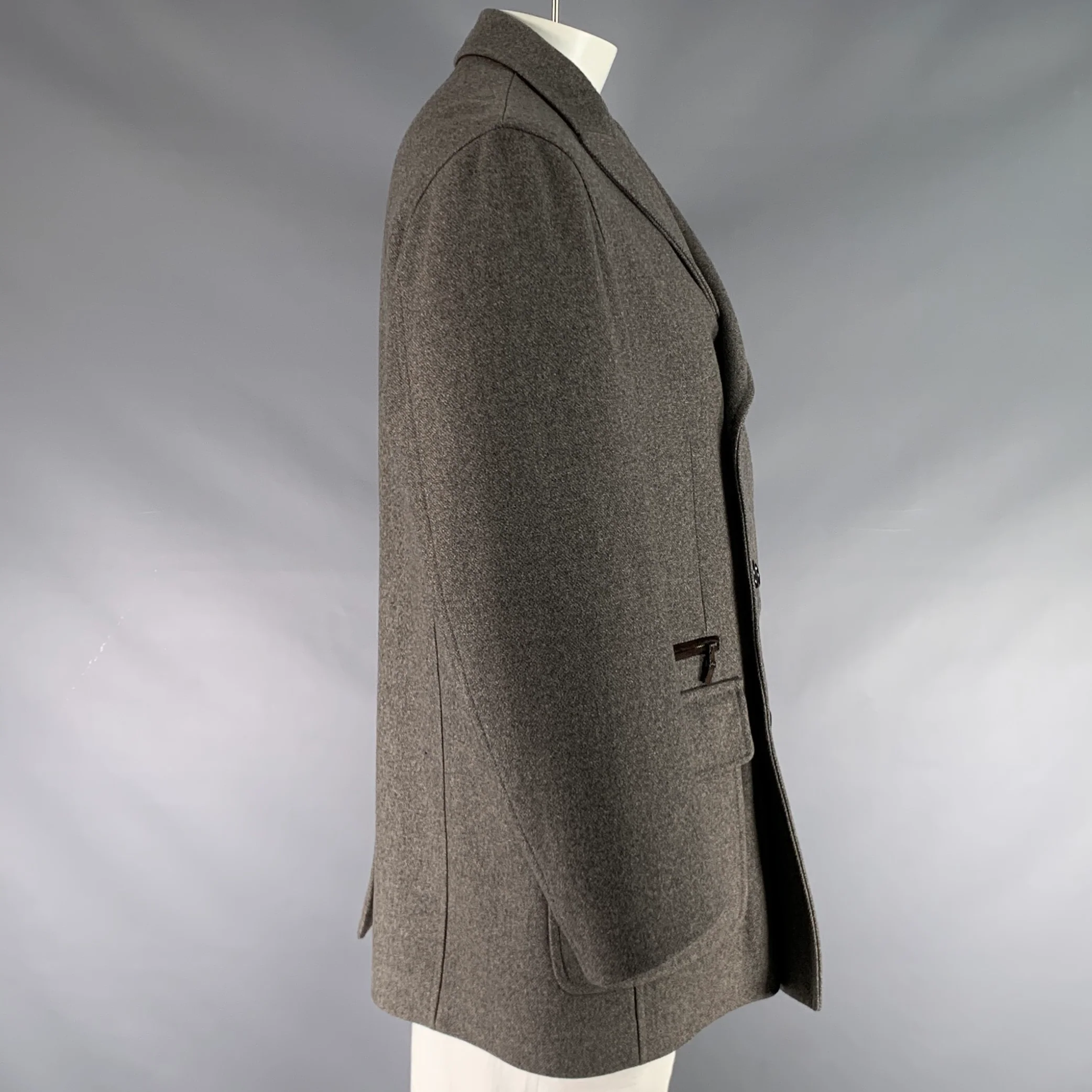 BRIONI Size XXL Grey Wool Double Breasted Coat - Image 2