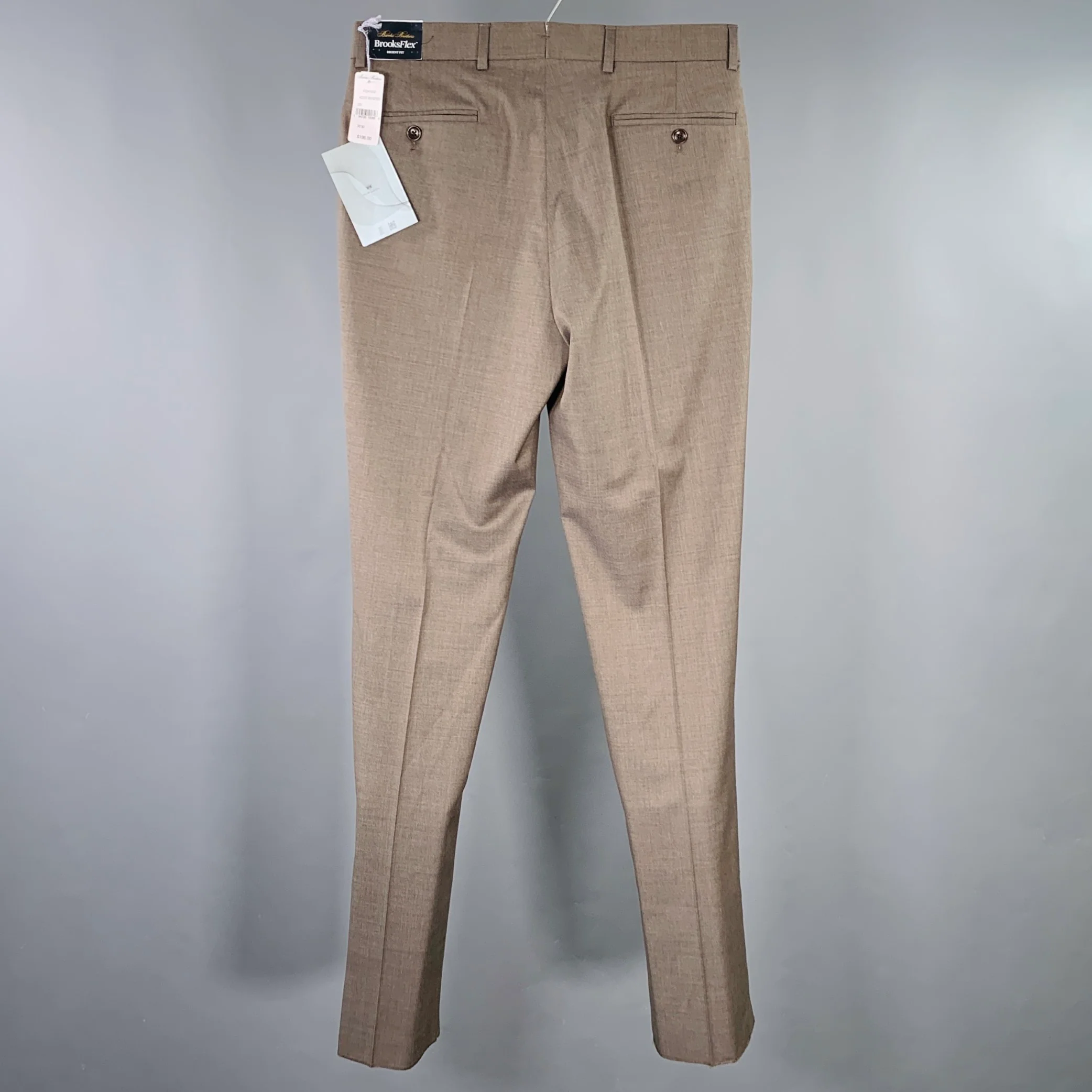 BROOKS BROTHERS Size 32 Brown Heather Wool Blend Flat Front Dress Pants - Image 2
