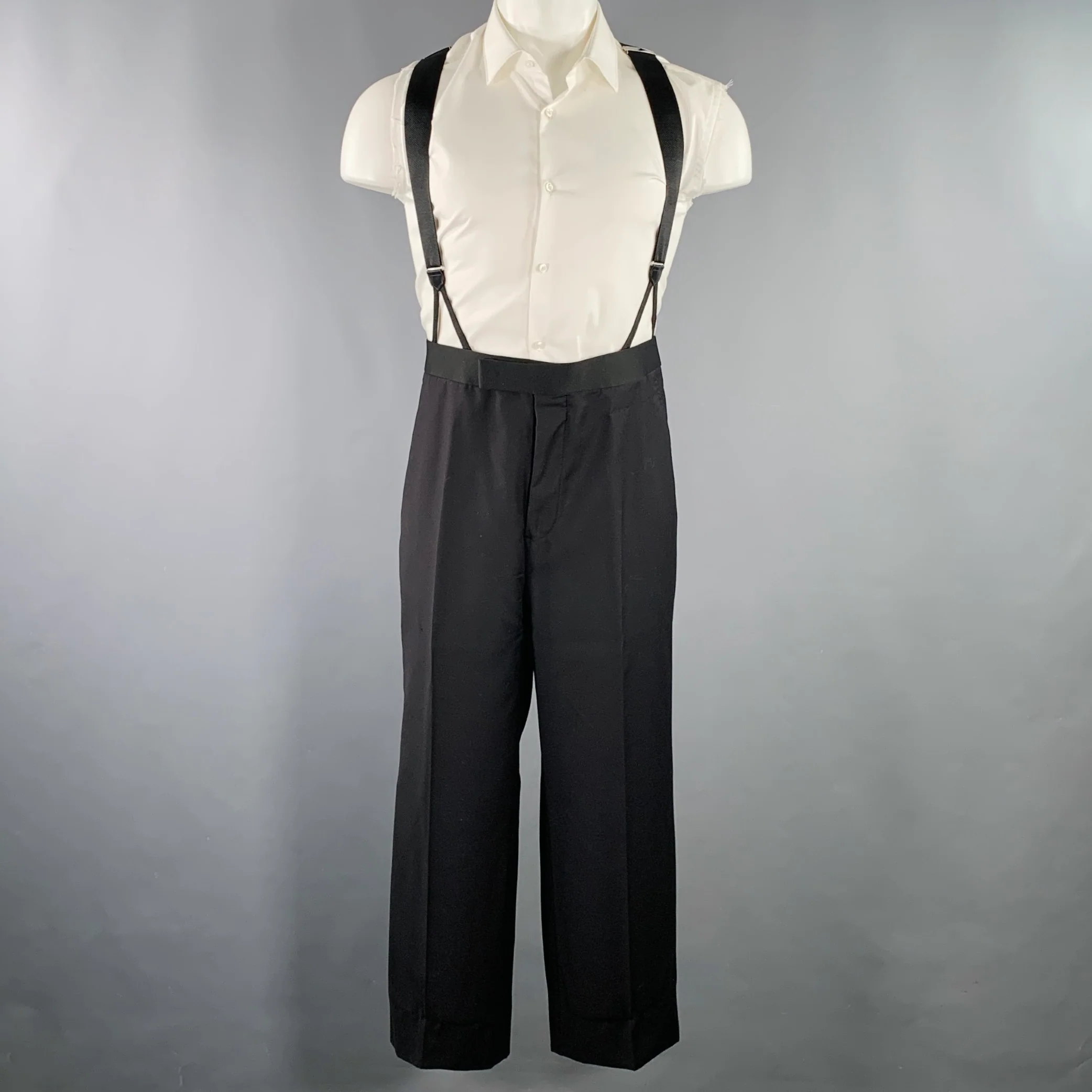 BROOKS BROTHERS Size 40 Black Wool Single Button Suspenders Tuxedo - Image 4