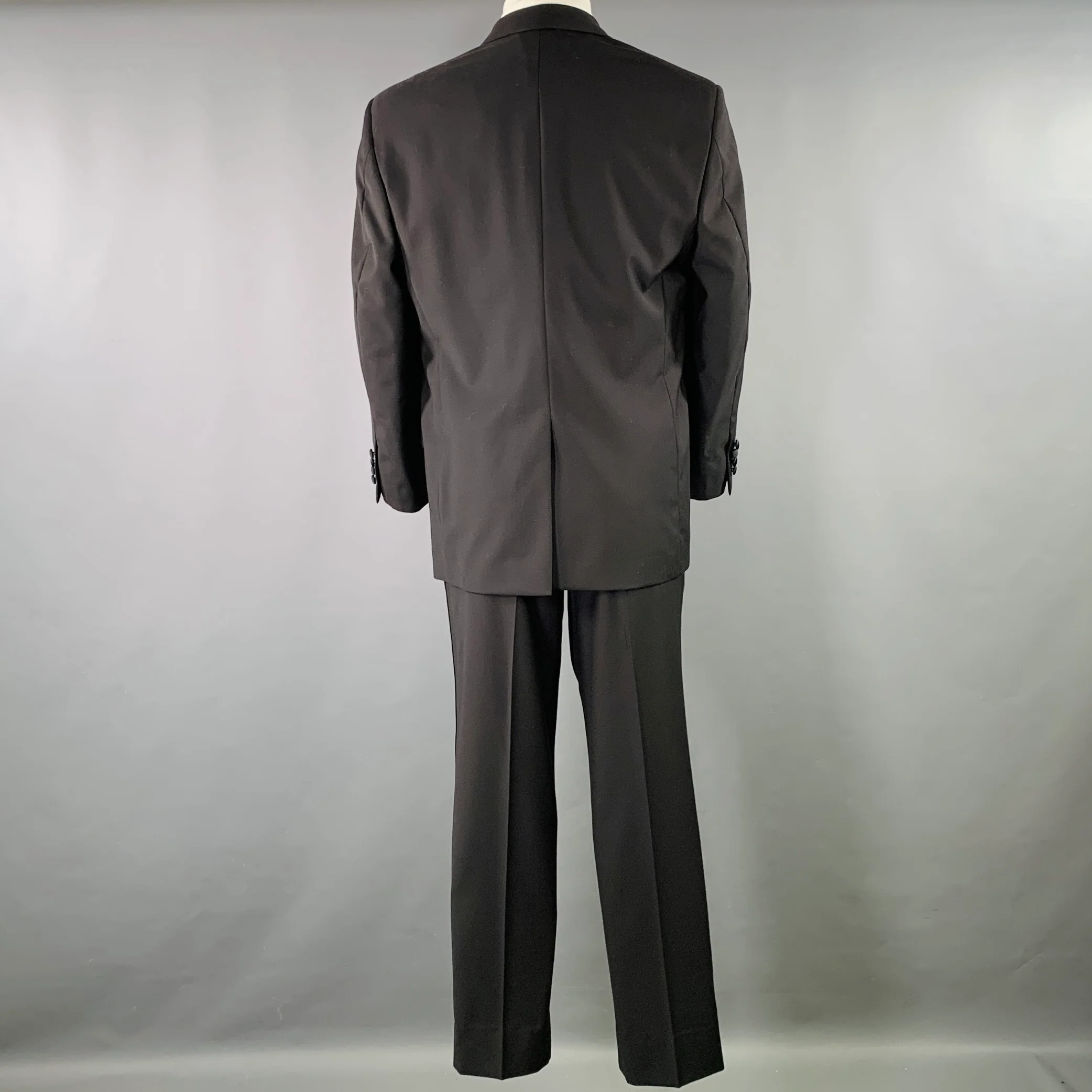 BROOKS BROTHERS Size 40 Black Wool Single Button Tuxedo - Image 3