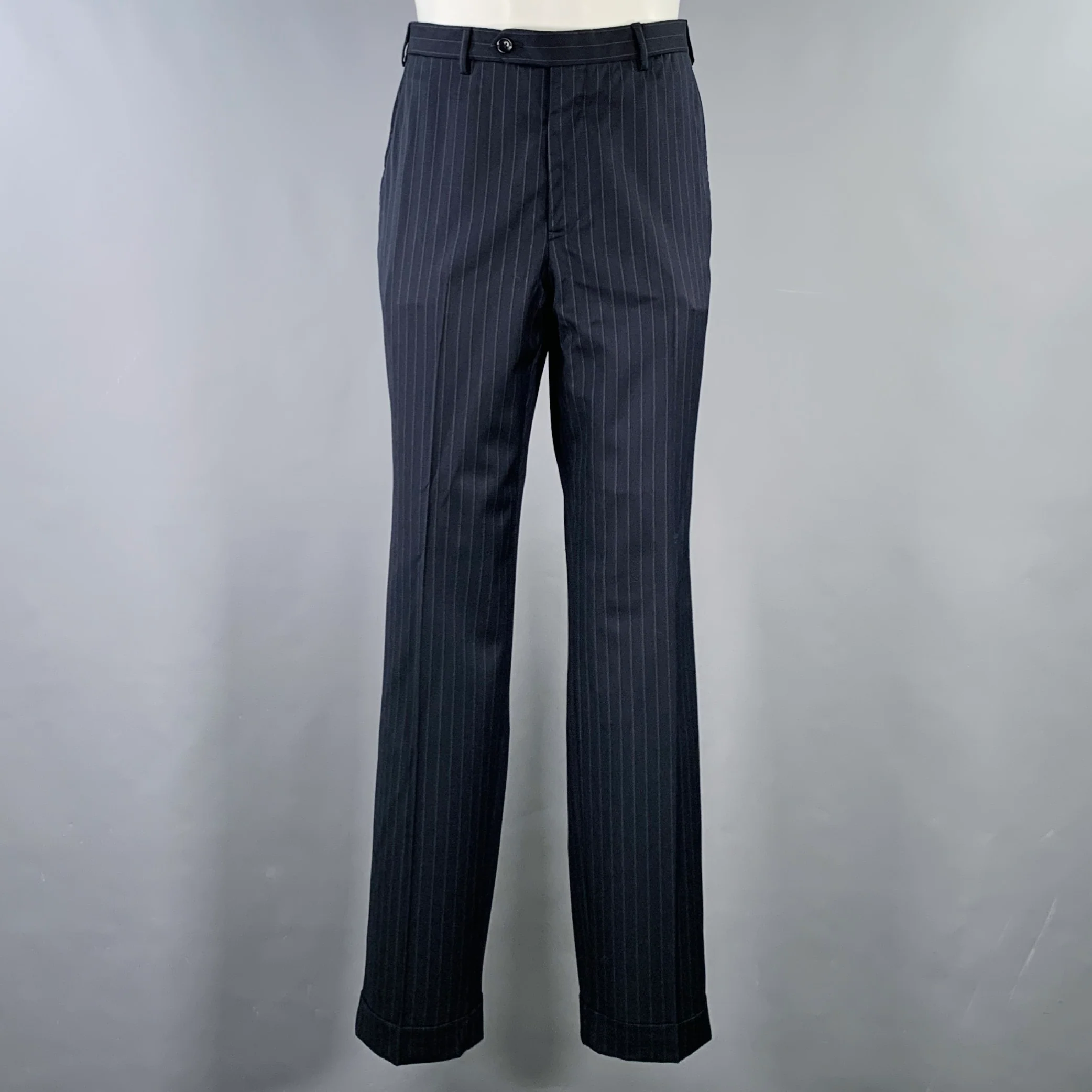 BROOKS BROTHERS Size 41 Navy Grey Pinstripe Wool Notch Lapel Suit - Image 4