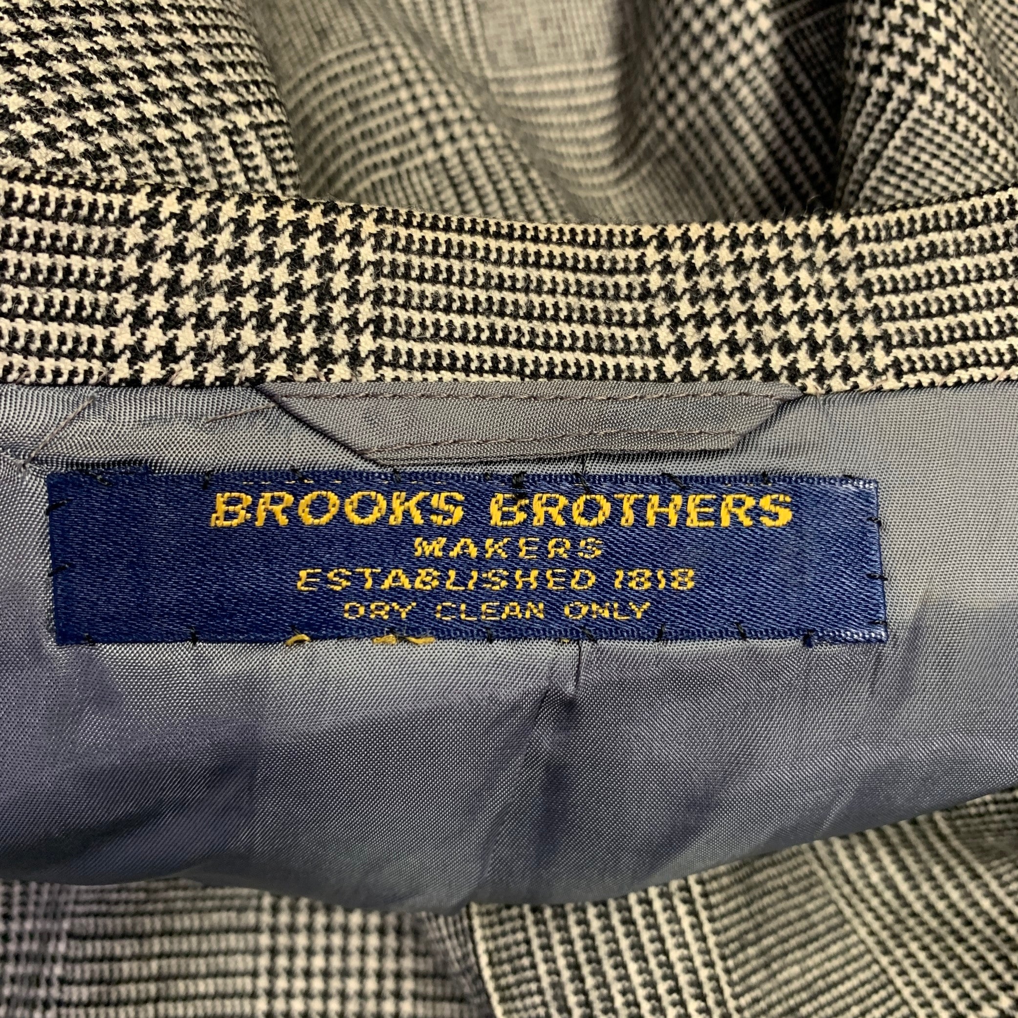 BROOKS BROTHERS Size 42 Black White Glenplaid Wool 3PC Suit - Image 10