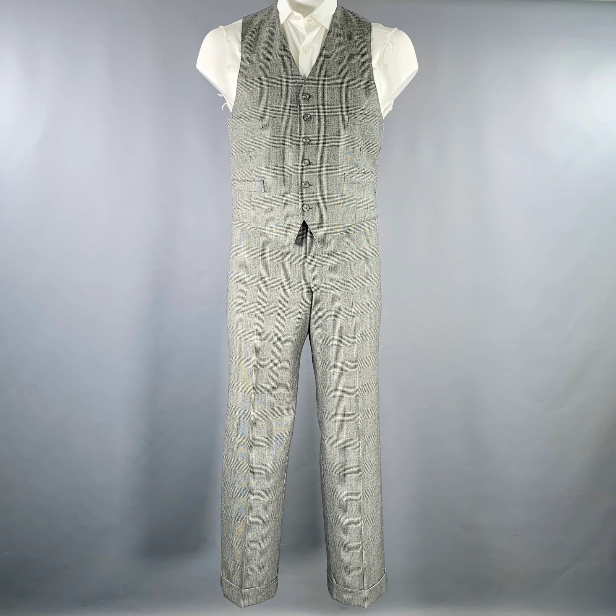 BROOKS BROTHERS Size 42 Black White Glenplaid Wool 3PC Suit - Image 5