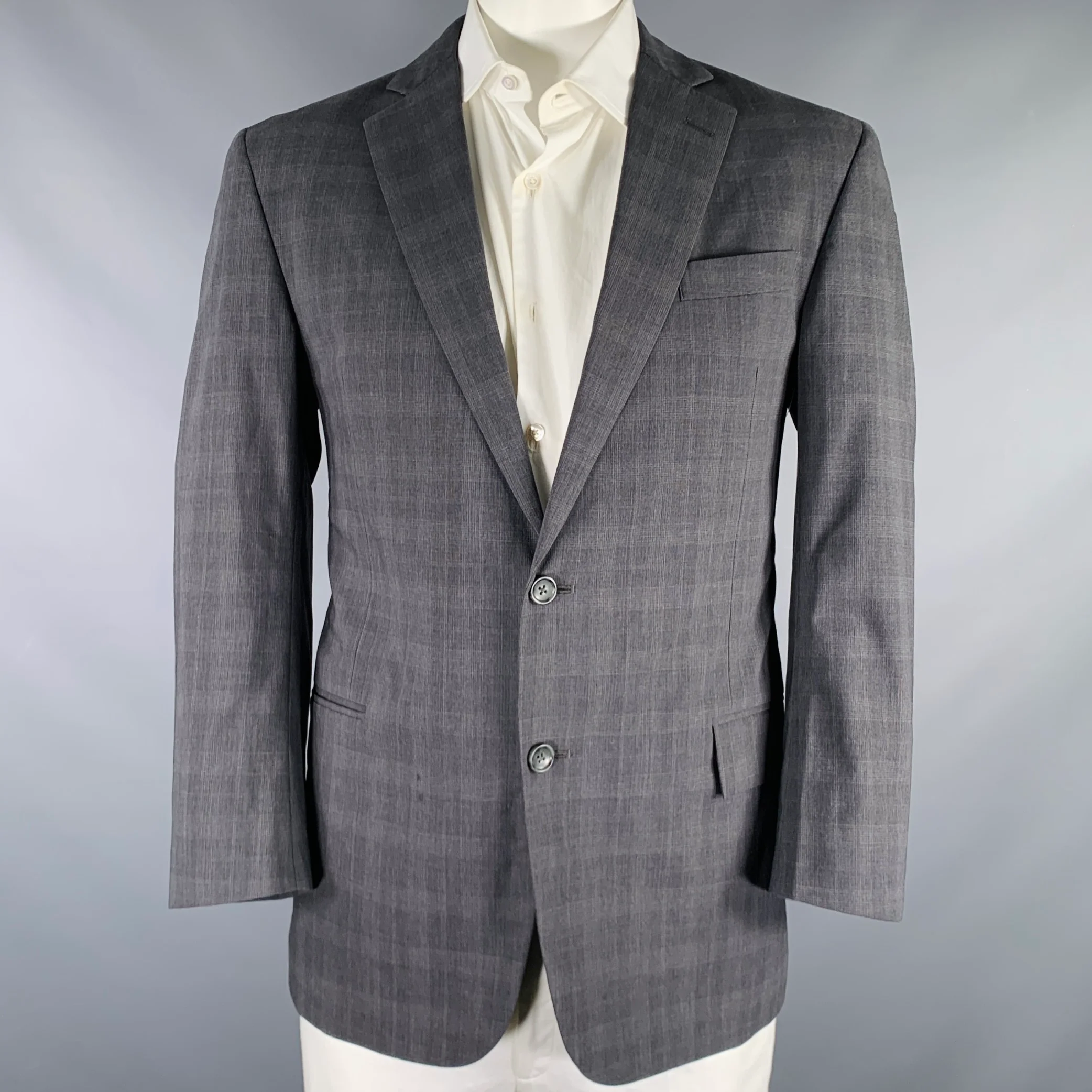 BROOKS BROTHERS Size 44 Grey Glenplaid Wool Polyester Sport Coat