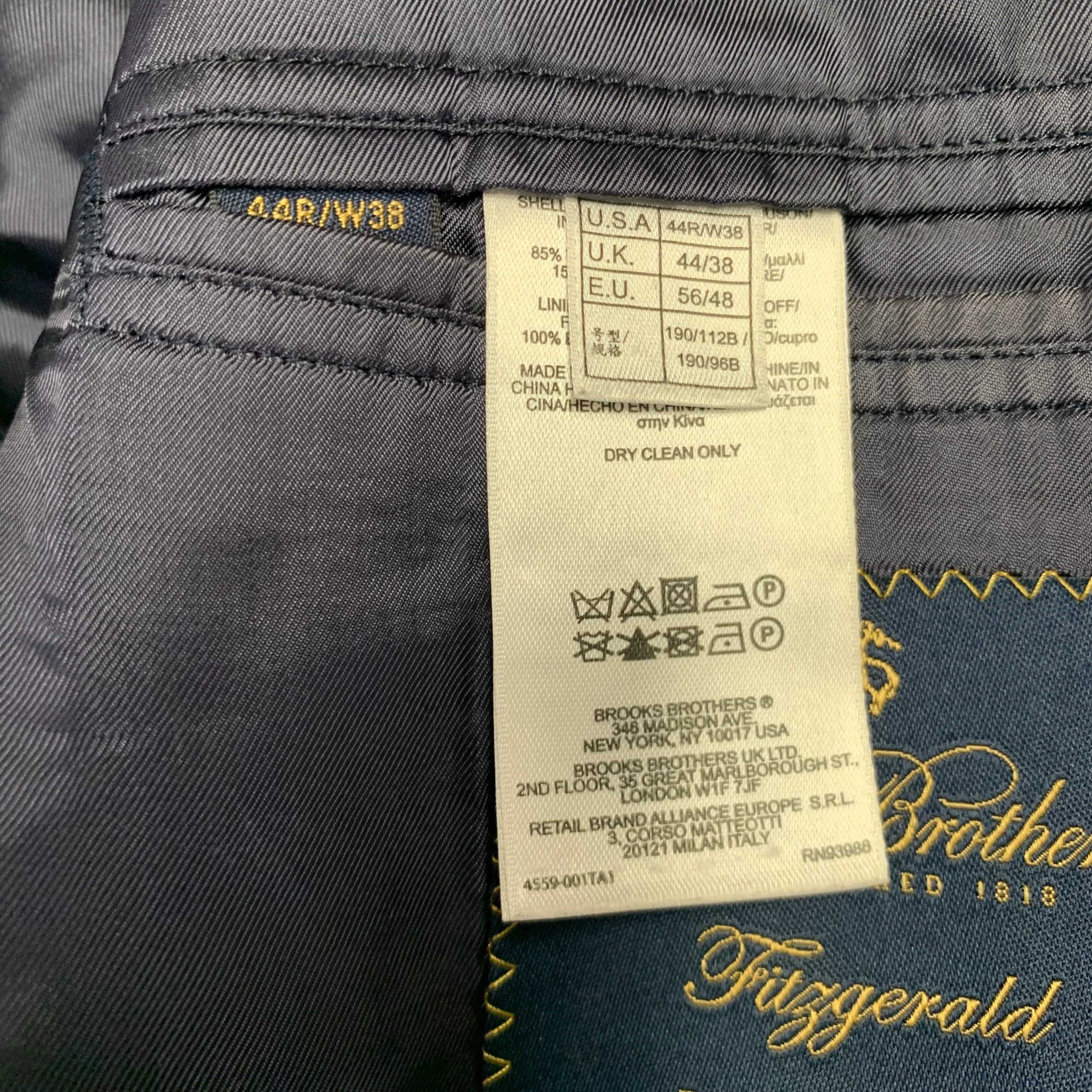 BROOKS BROTHERS Size 44 Navy Wool Polyester Sport Coat - Image 6