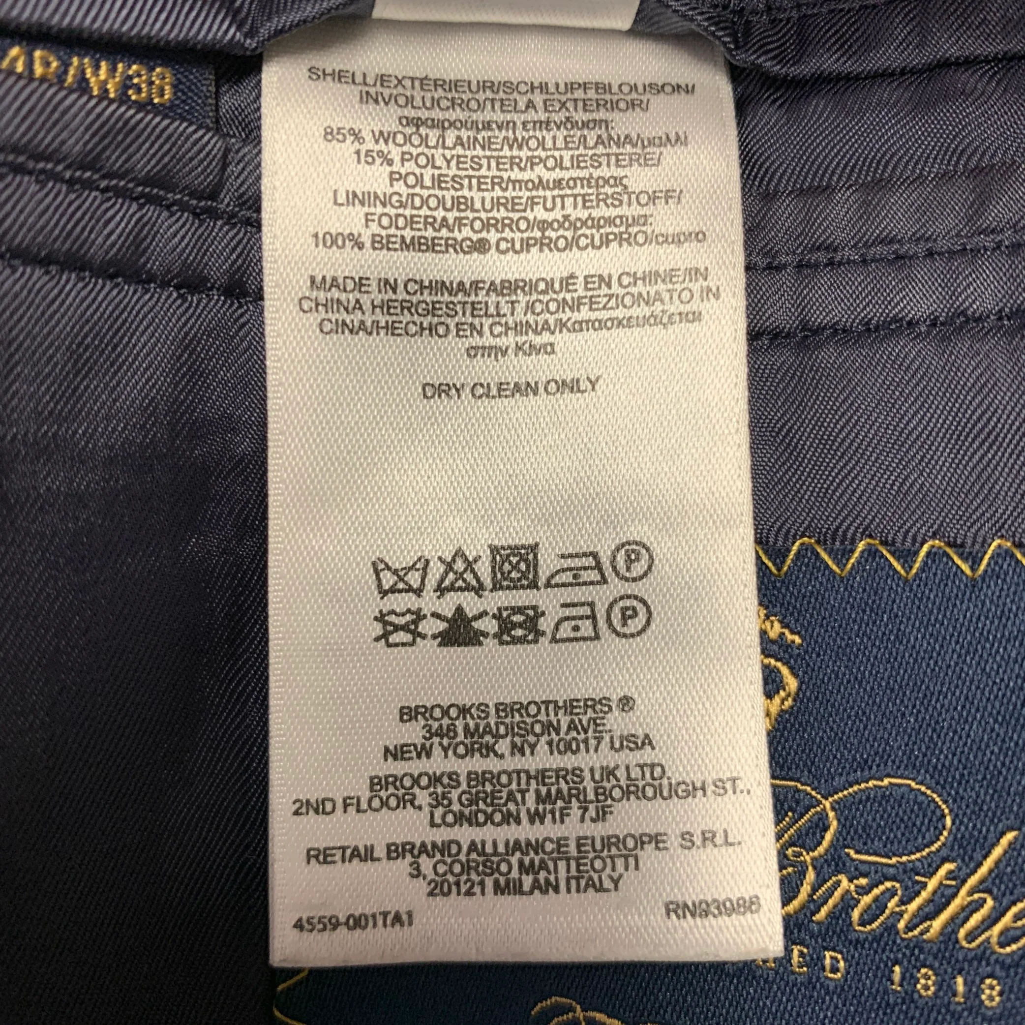 BROOKS BROTHERS Size 44 Navy Wool Polyester Sport Coat - Image 7