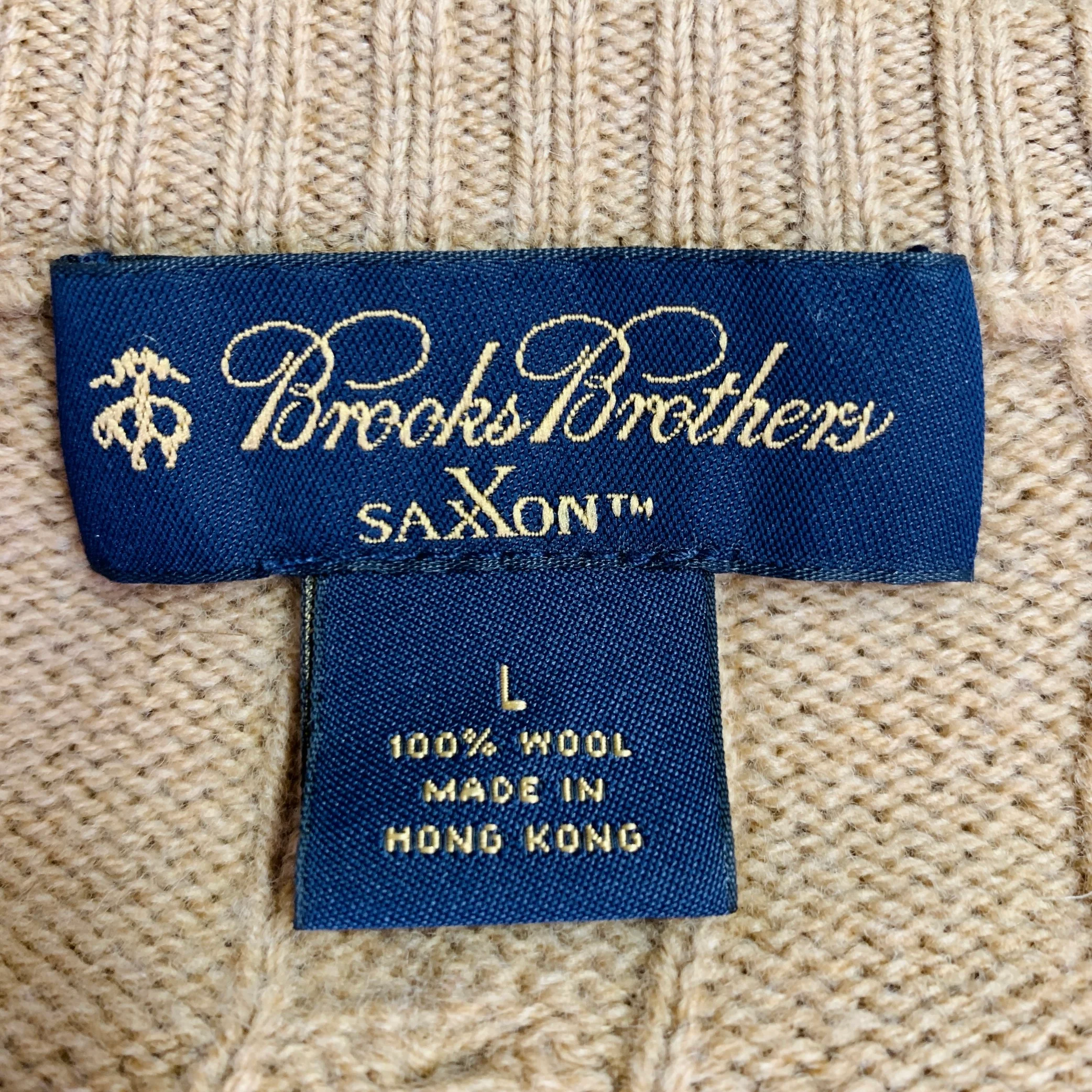 BROOKS BROTHERS Size L Camel Cable Knit Wool Crew Neck Sweater - Image 7