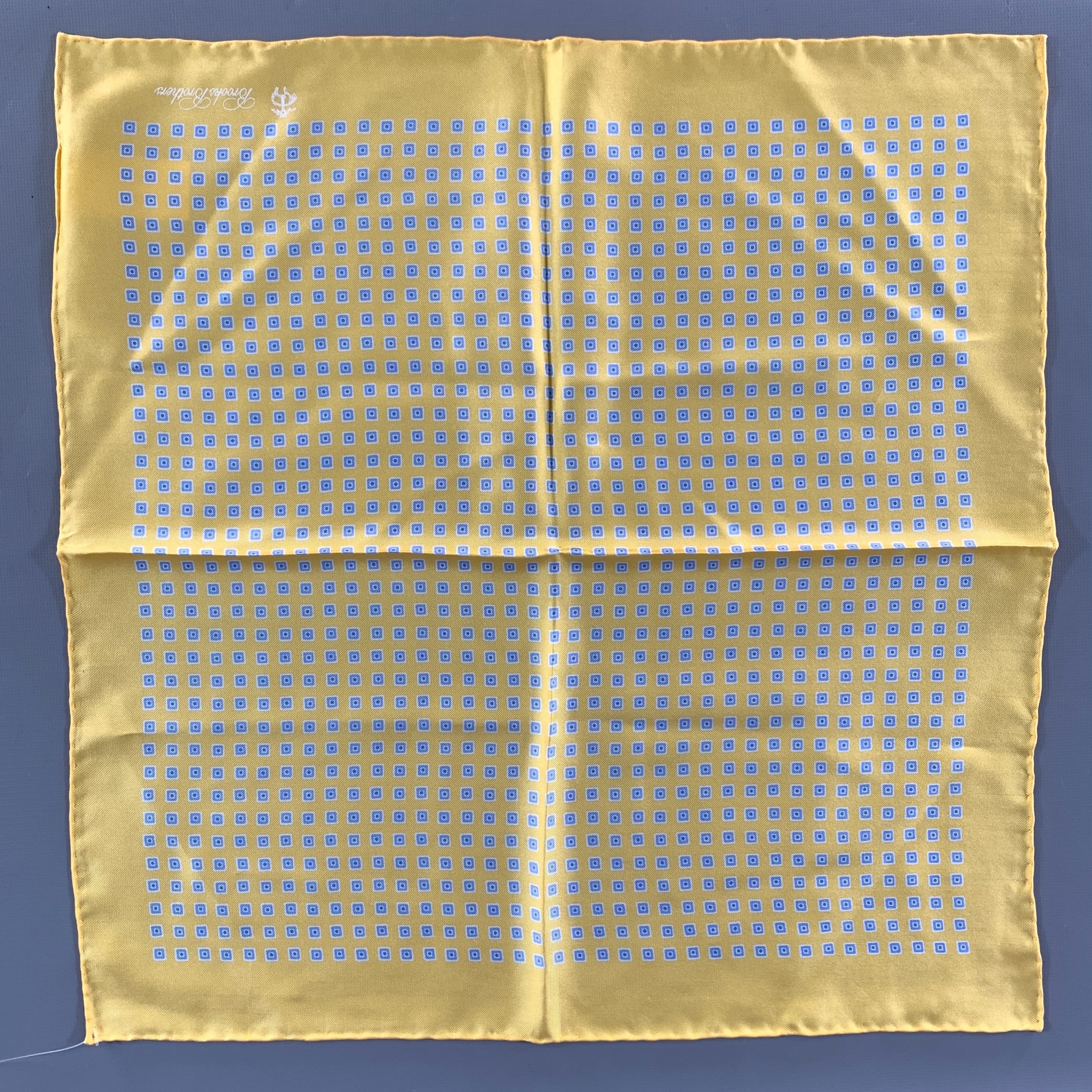 BROOKS BROTHERS Yellow Blue Geometric Silk Pocket Square