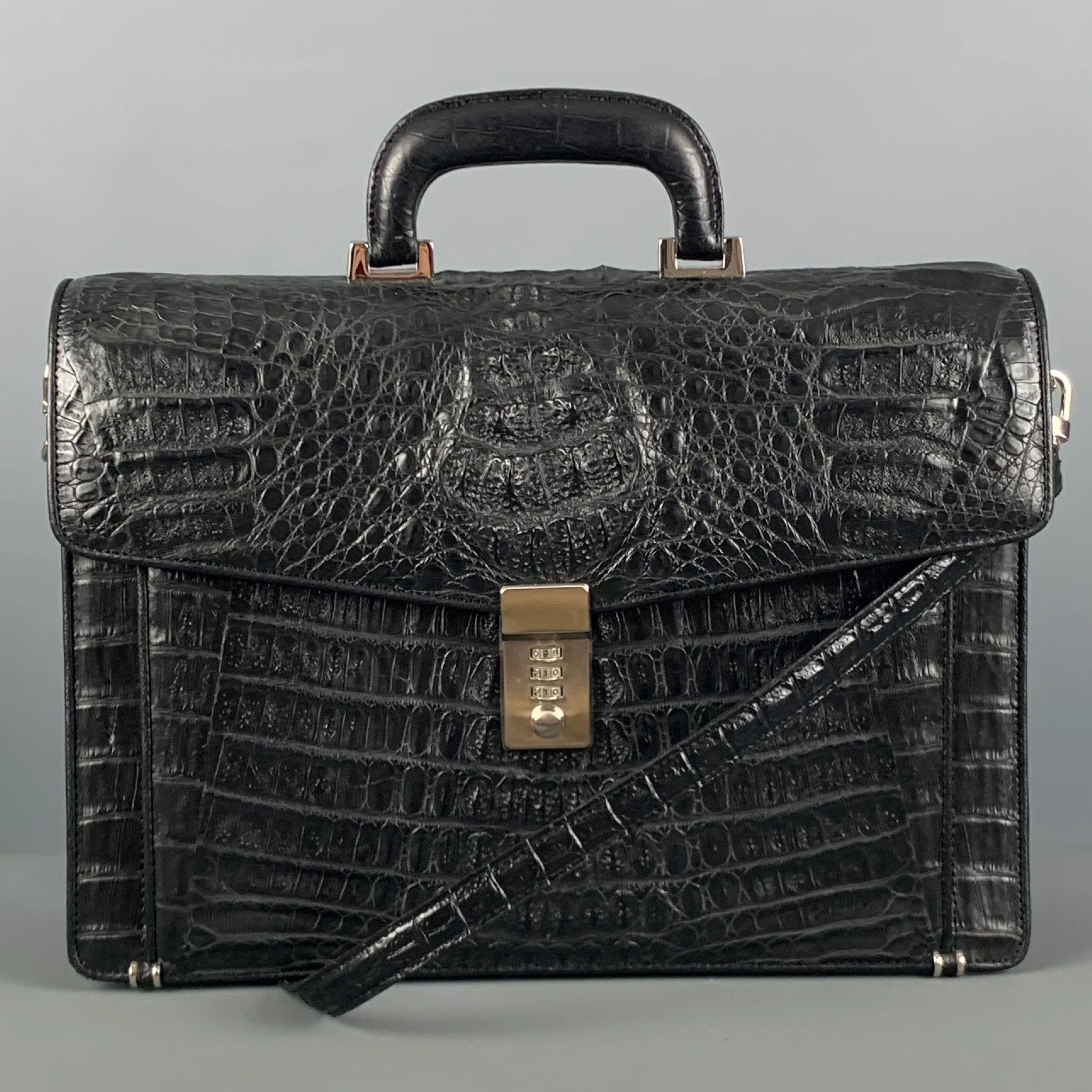 BRUCEGAO Black Crocodile Leather Briefcase Bags & Leather Goods