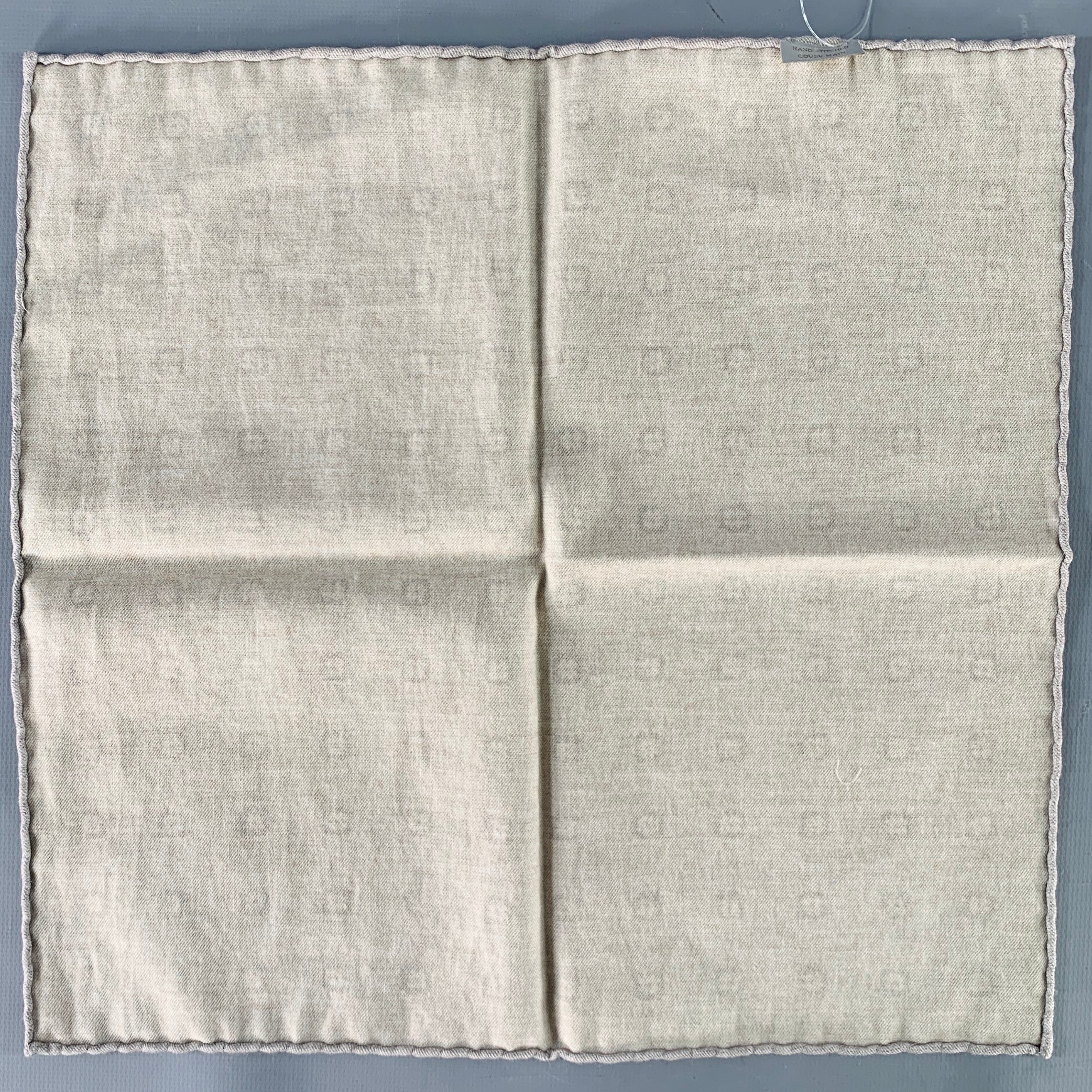 BRUNELLO CUCINELLI Beige Grey Abstract Floral Pocket Square - Image 2