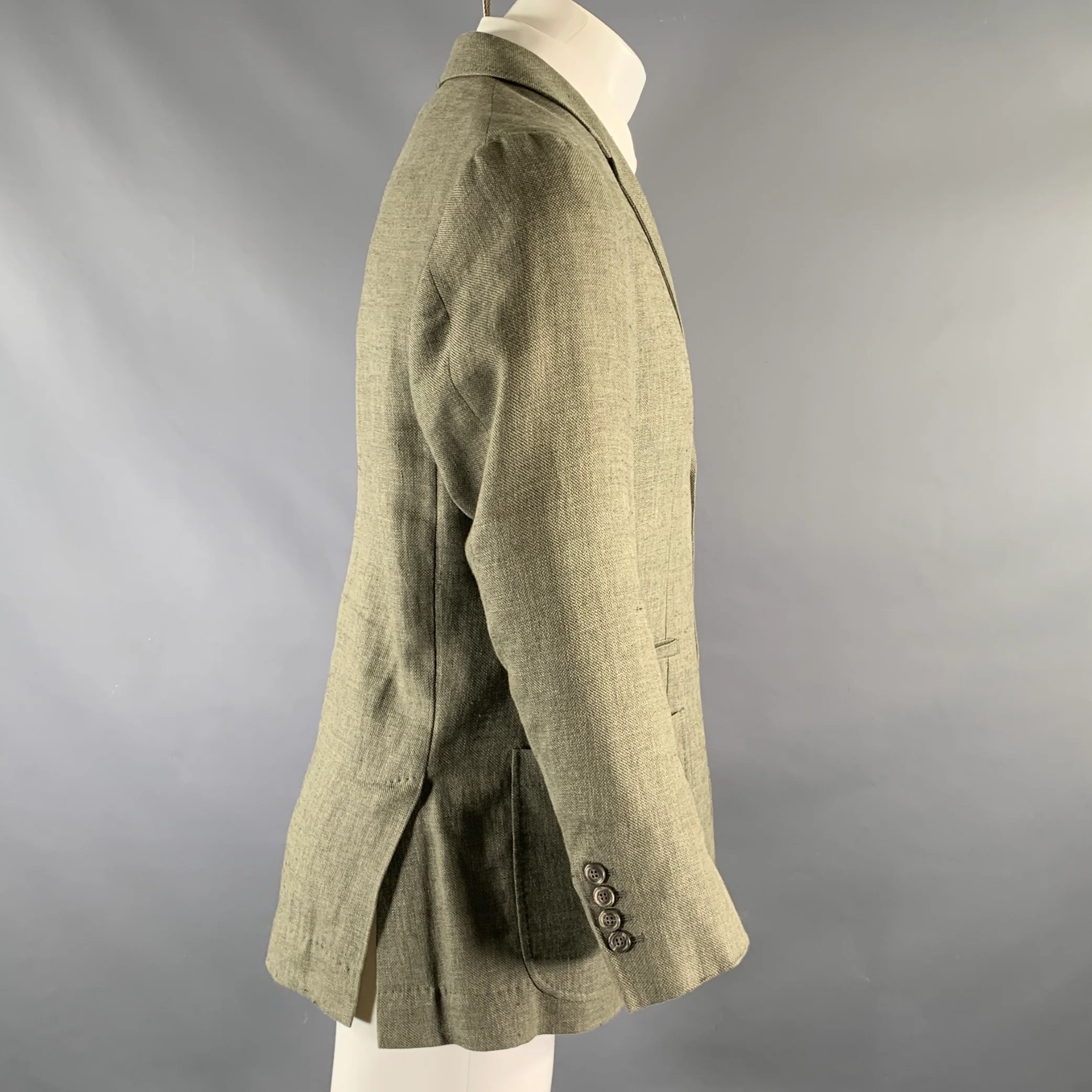 BRUNELLO CUCINELLI Chest Size M Olive Woven Linen / Wool / Silk Sport Coat - Image 2