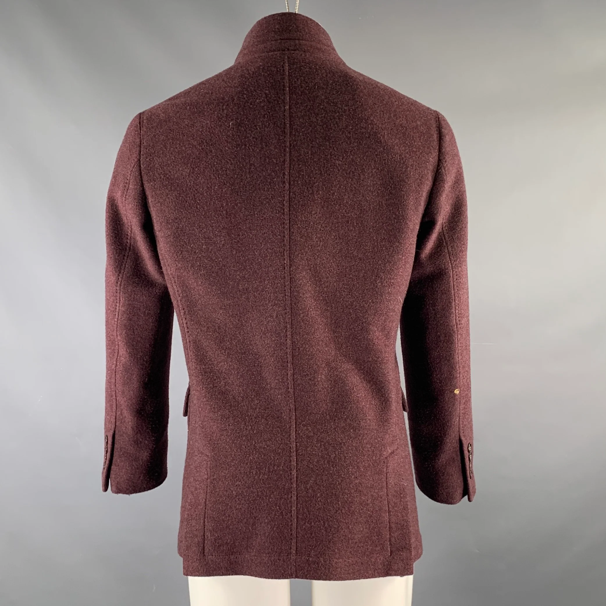 BRUNELLO CUCINELLI Chest Size S Burgundy Heather Cashmere Sport Coat - Image 3