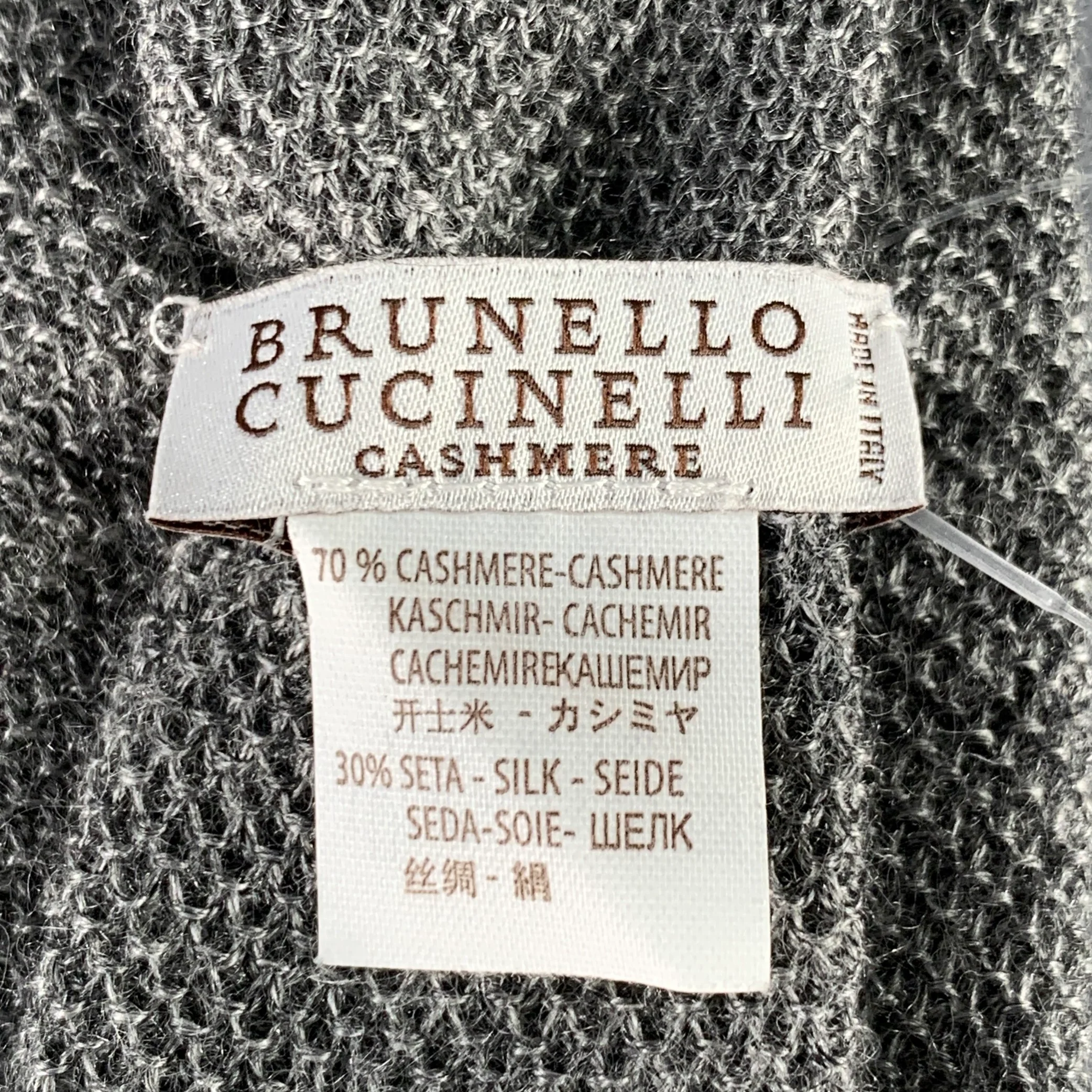 BRUNELLO CUCINELLI Grey Cashmere Silk Knit Tie - Image 3