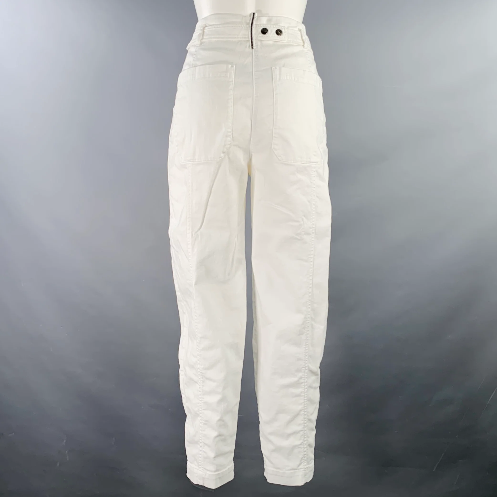 BRUNELLO CUCINELLI Size 0 Cream Cotton Blend Pleated Jeans - Image 2