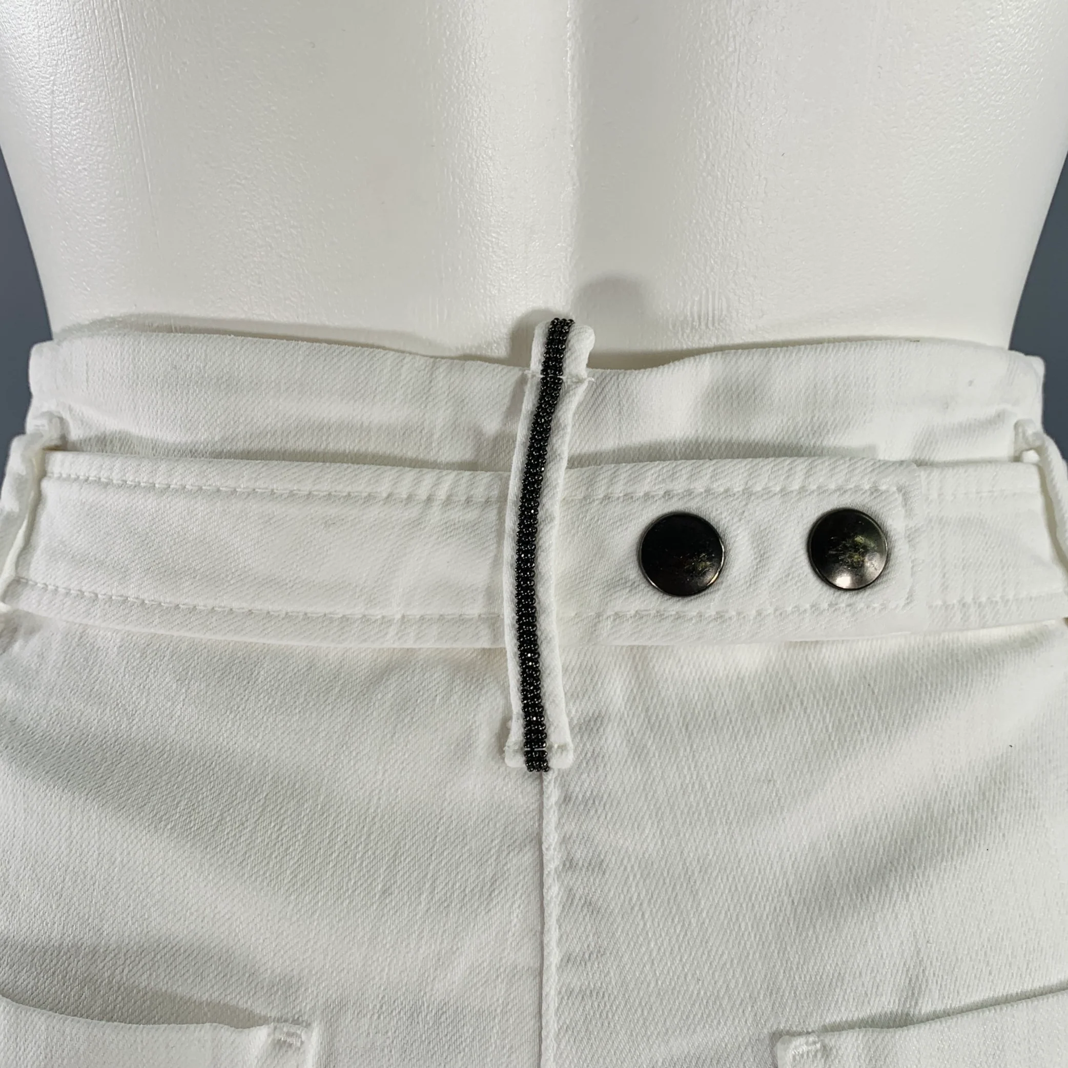 BRUNELLO CUCINELLI Size 0 Cream Cotton Blend Pleated Jeans - Image 3