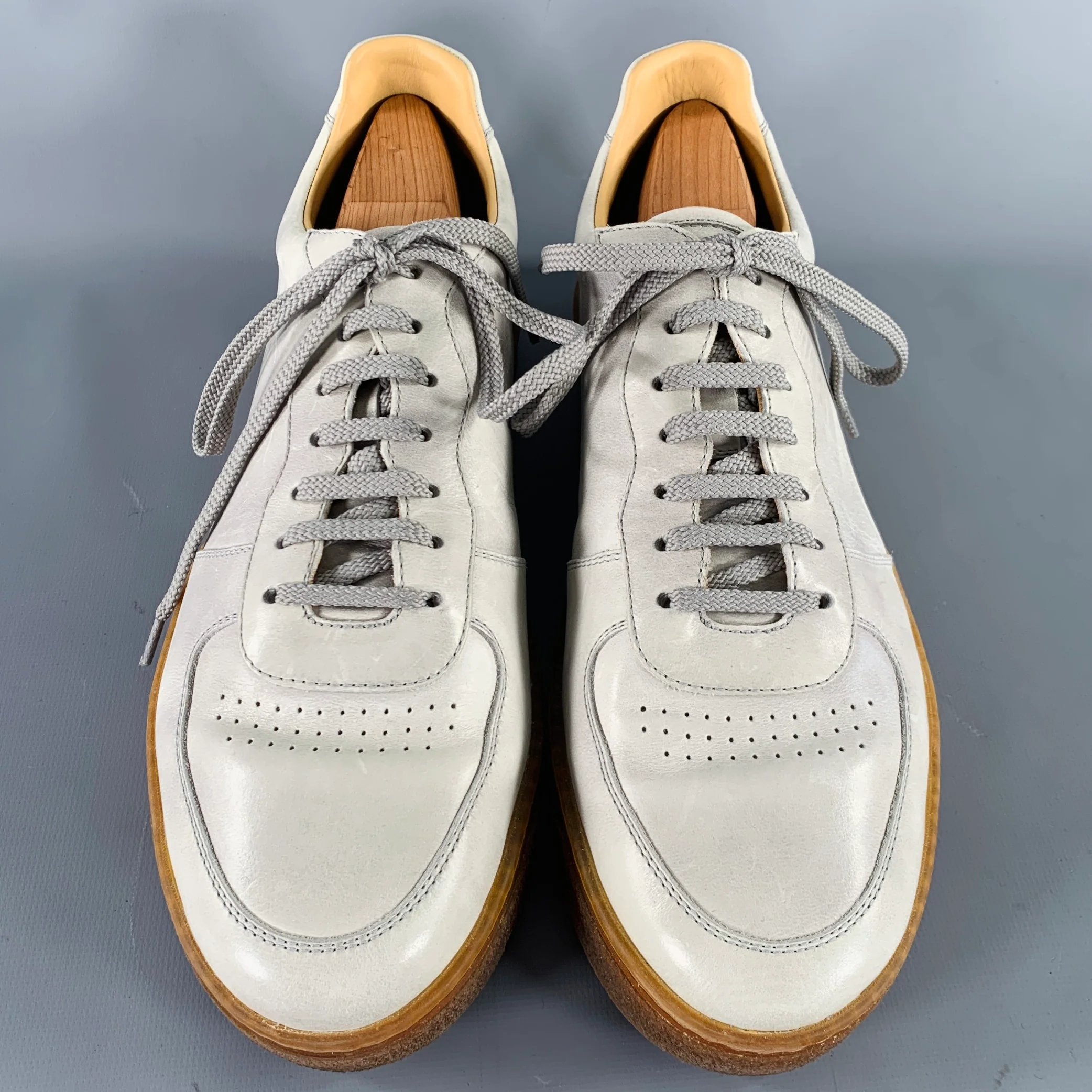 BRUNELLO CUCINELLI Size 10 Grey Tan Leather Lace-Up Sneakers - Image 4