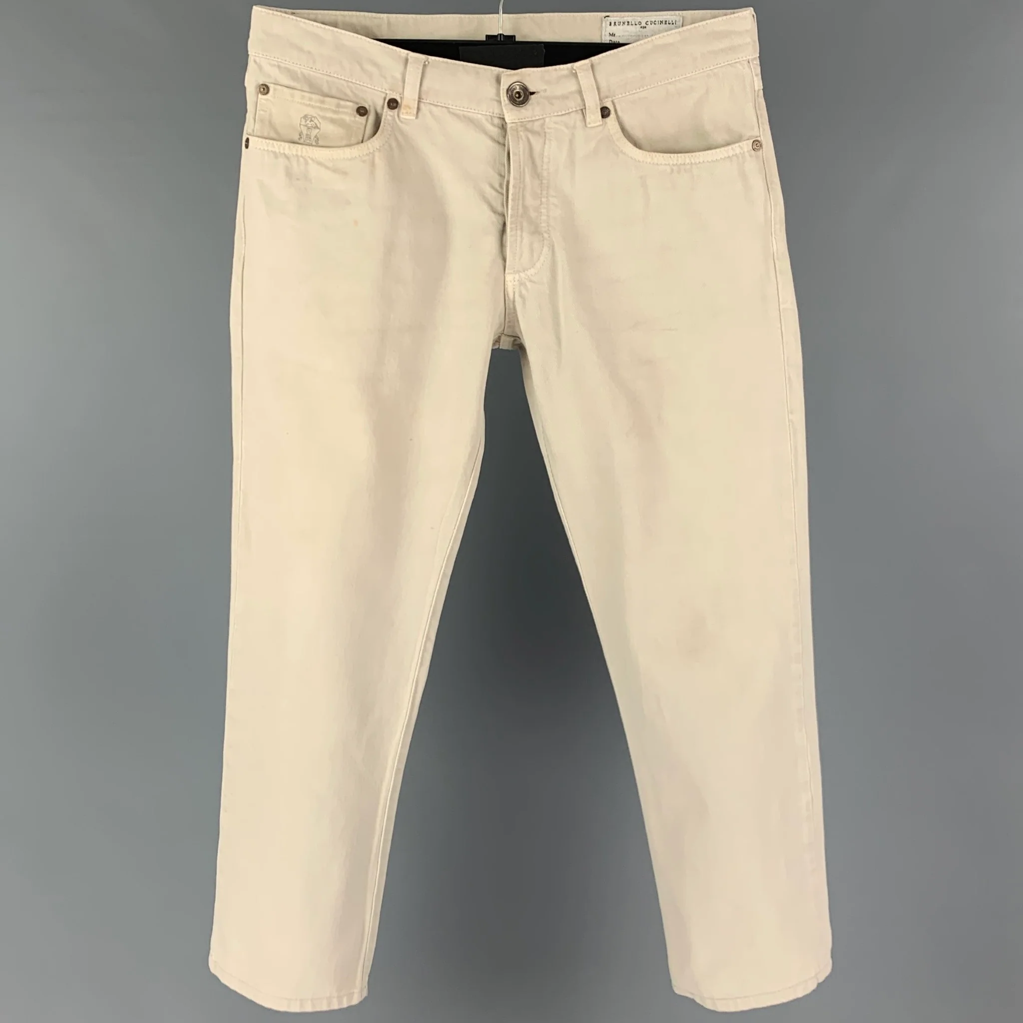BRUNELLO CUCINELLI Size 32 Beige Washed Cotton Button Fly Jeans