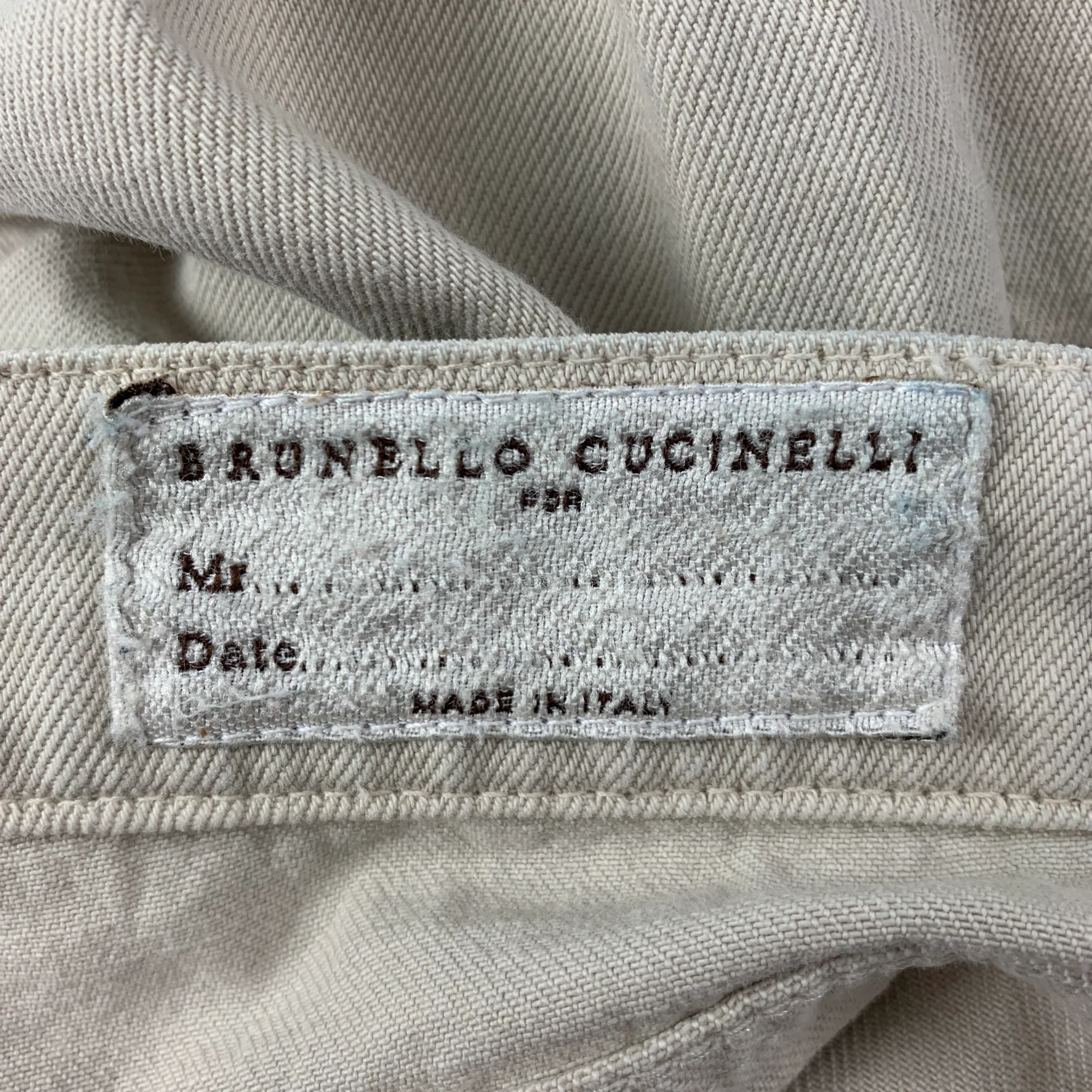 BRUNELLO CUCINELLI Size 32 Beige Washed Cotton Button Fly Jeans - Image 5