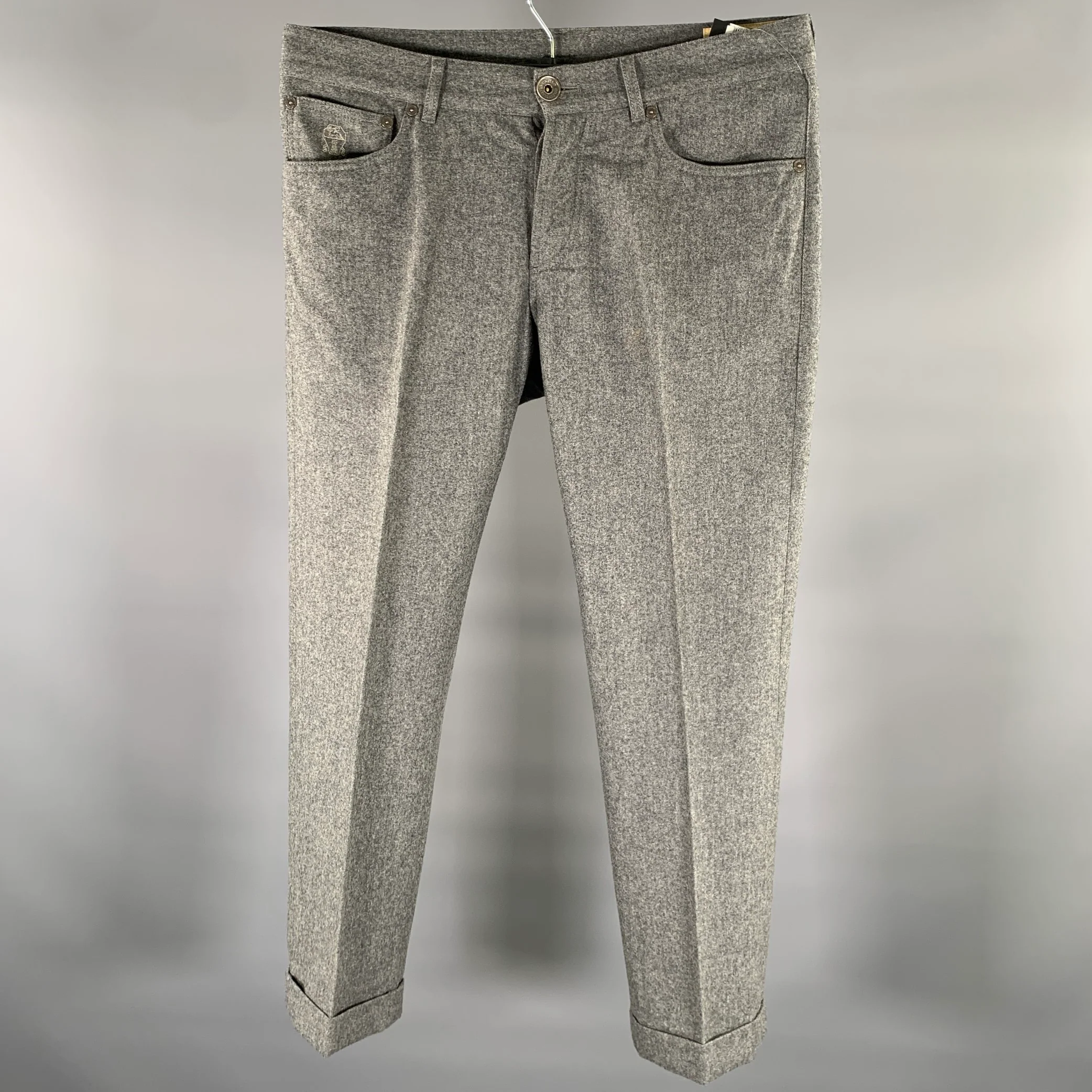 BRUNELLO CUCINELLI Size 32 Gray Heather Wool Button Fly Casual Pants