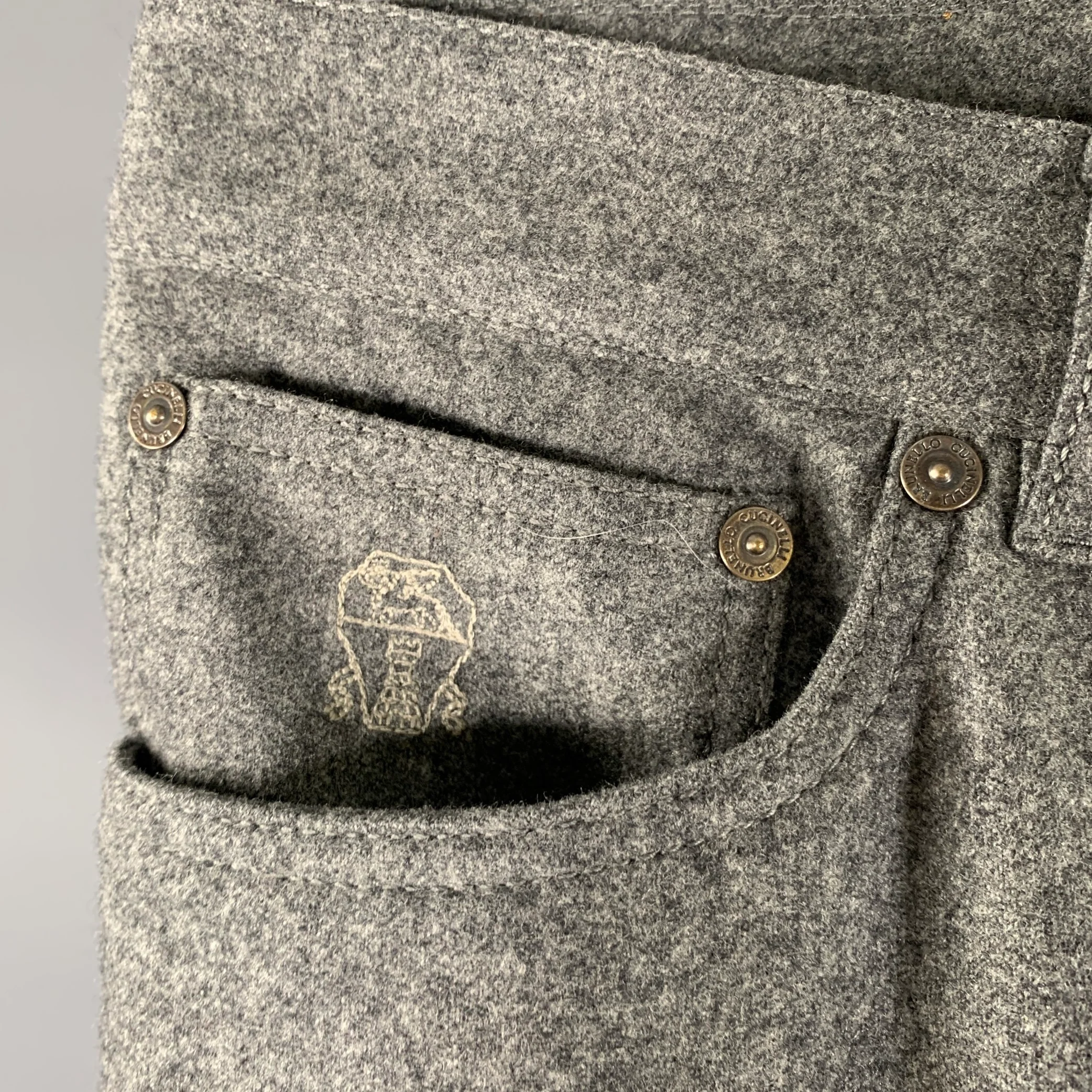 BRUNELLO CUCINELLI Size 32 Gray Heather Wool Button Fly Casual Pants - Image 2