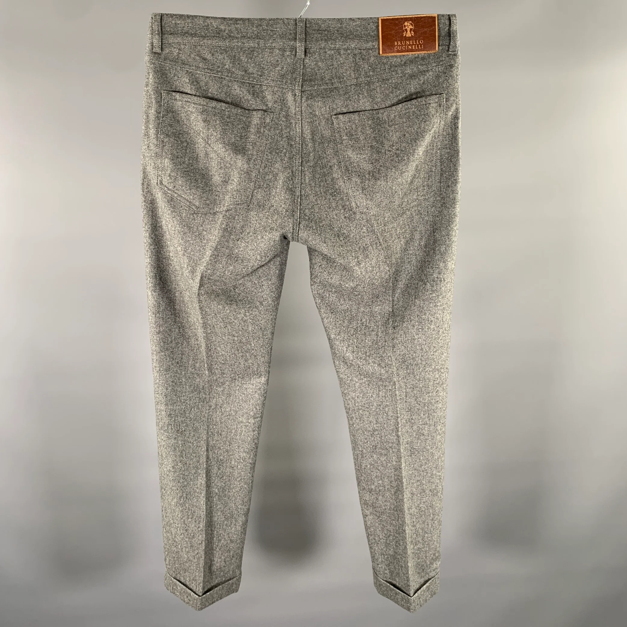 BRUNELLO CUCINELLI Size 32 Gray Heather Wool Button Fly Casual Pants - Image 3