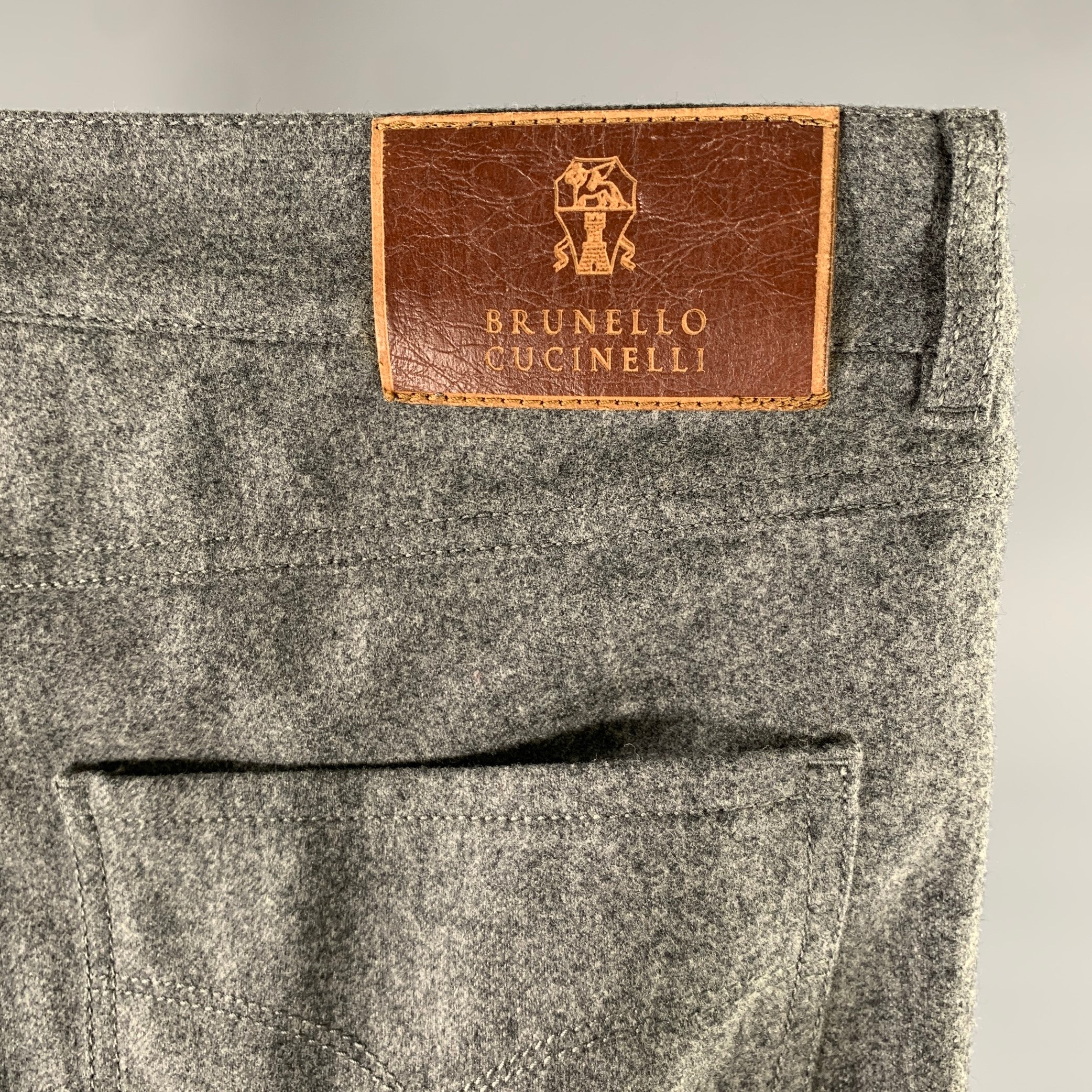 BRUNELLO CUCINELLI Size 32 Gray Heather Wool Button Fly Casual Pants - Image 4