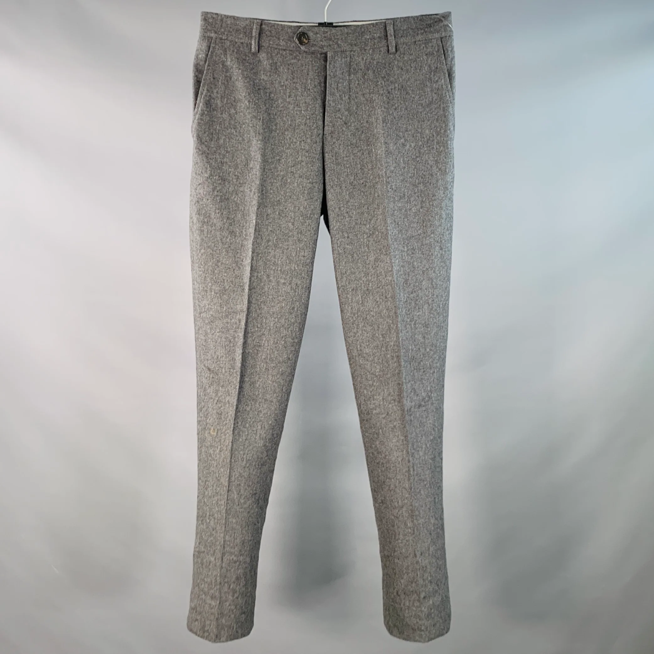 BRUNELLO CUCINELLI Size 32 Grey Heather Wool Flat Front Button Fly Dress Pants