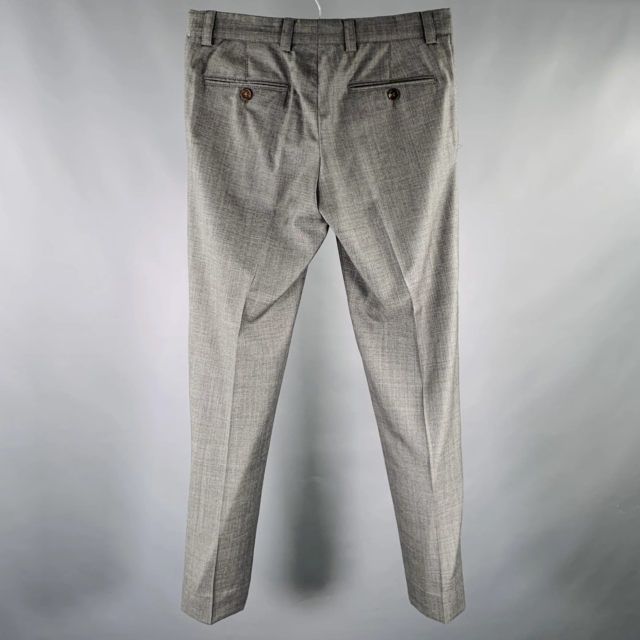 BRUNELLO CUCINELLI Size 32 Grey Wool Pleated Dress Pants - Image 3