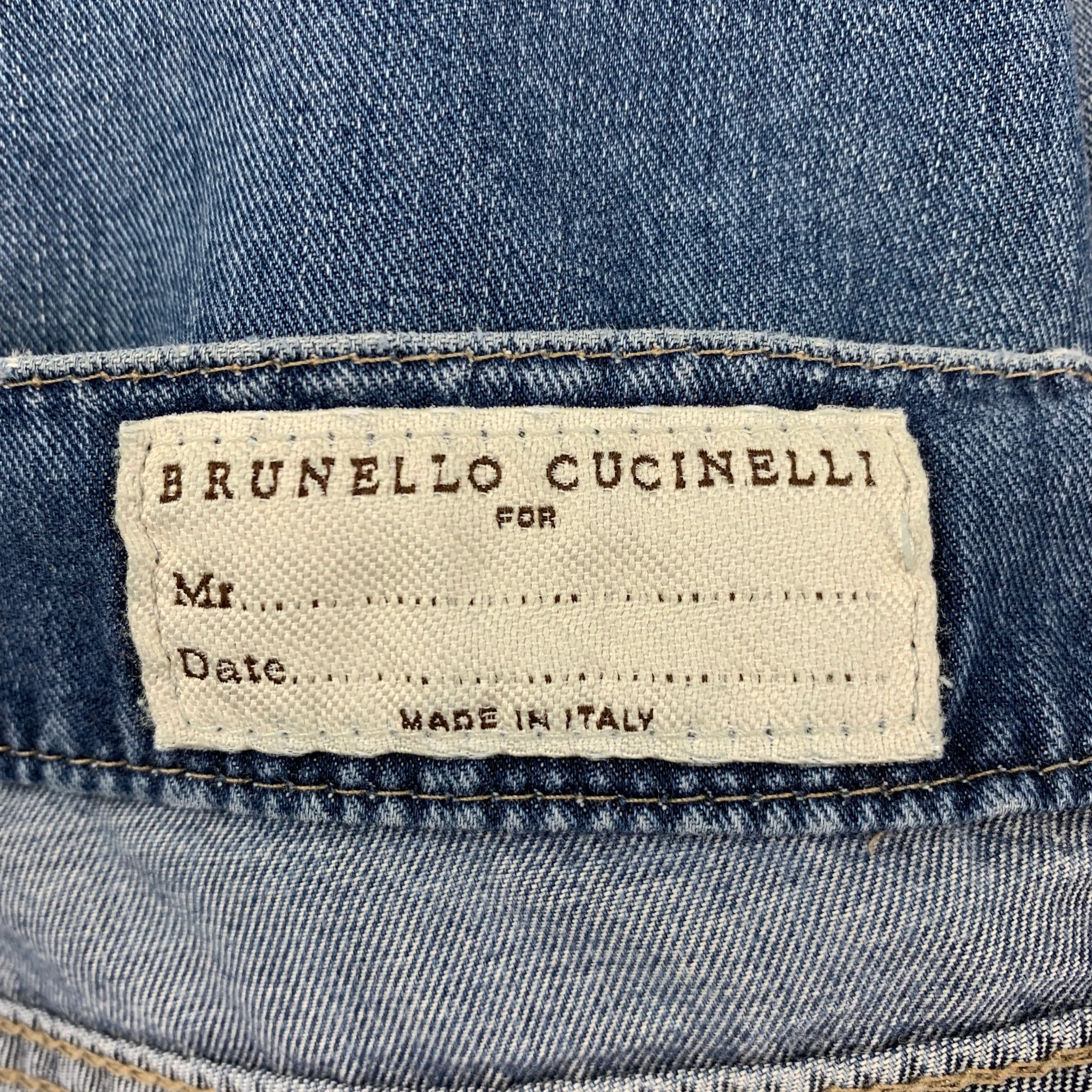 BRUNELLO CUCINELLI Size 32 Light Blue Washed Button Fly Jeans - Image 4