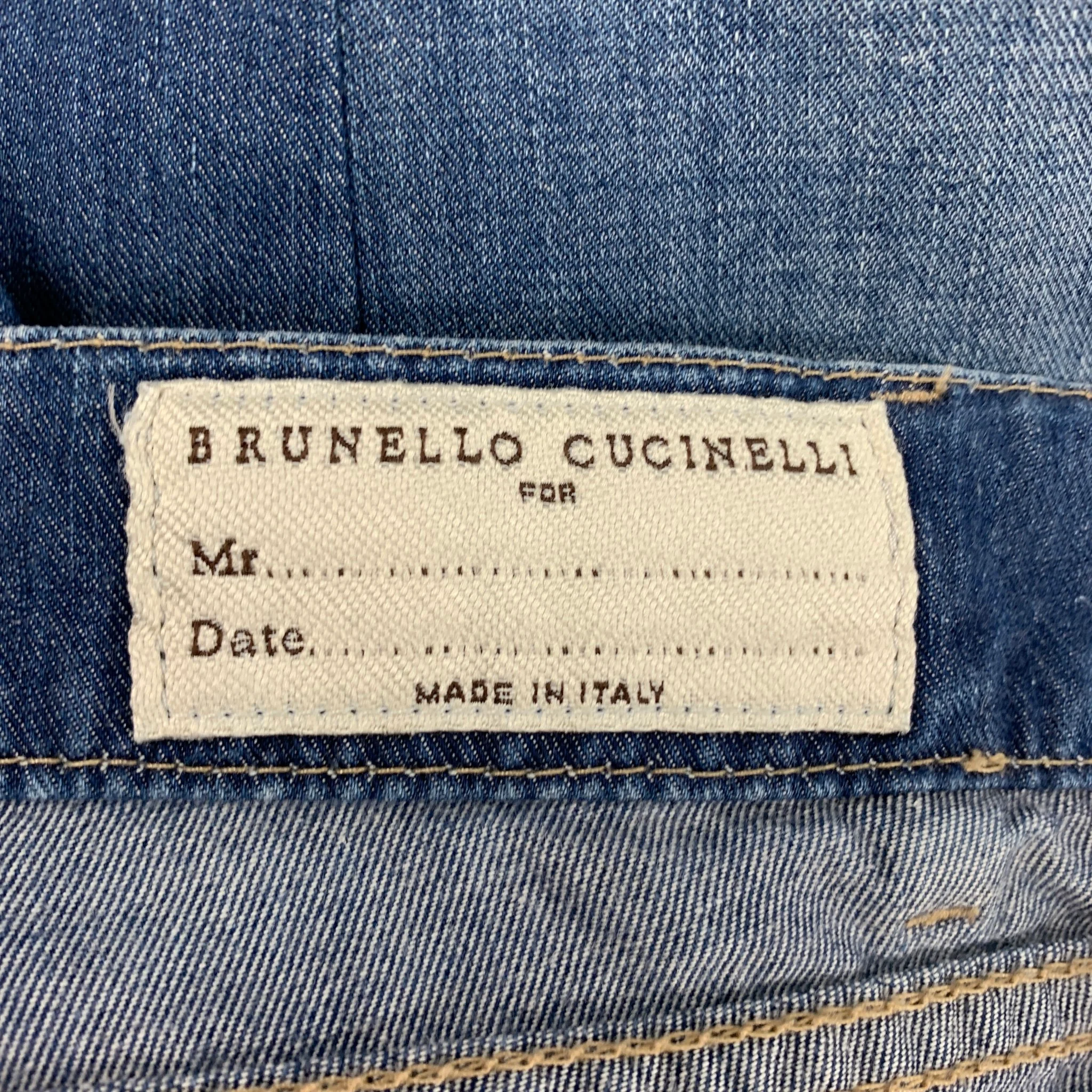 BRUNELLO CUCINELLI Size 34 Blue Washed Cotton Button Fly Jeans - Image 8