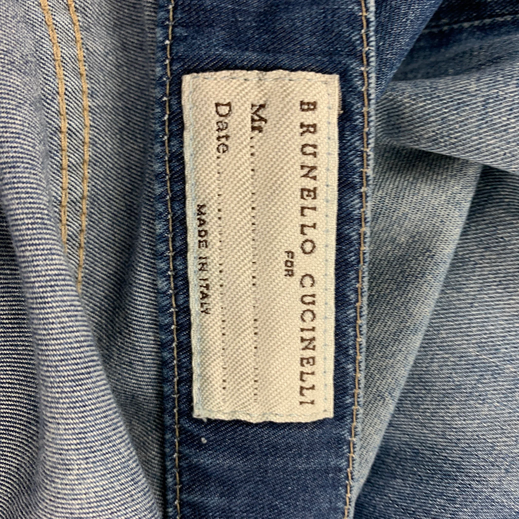 BRUNELLO CUCINELLI Size 34 Blue Washed Cotton Straight Regular Button Fly Jeans - Image 10