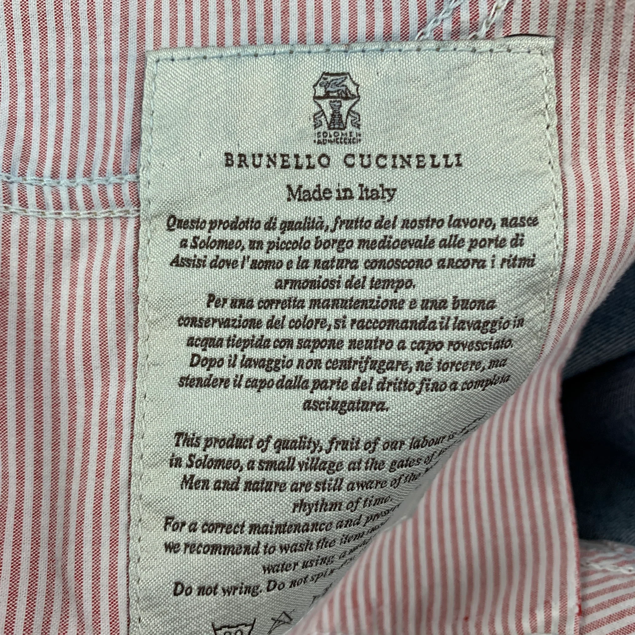 BRUNELLO CUCINELLI Size 34 Blue Washed Cotton Button Fly Jeans - Image 7