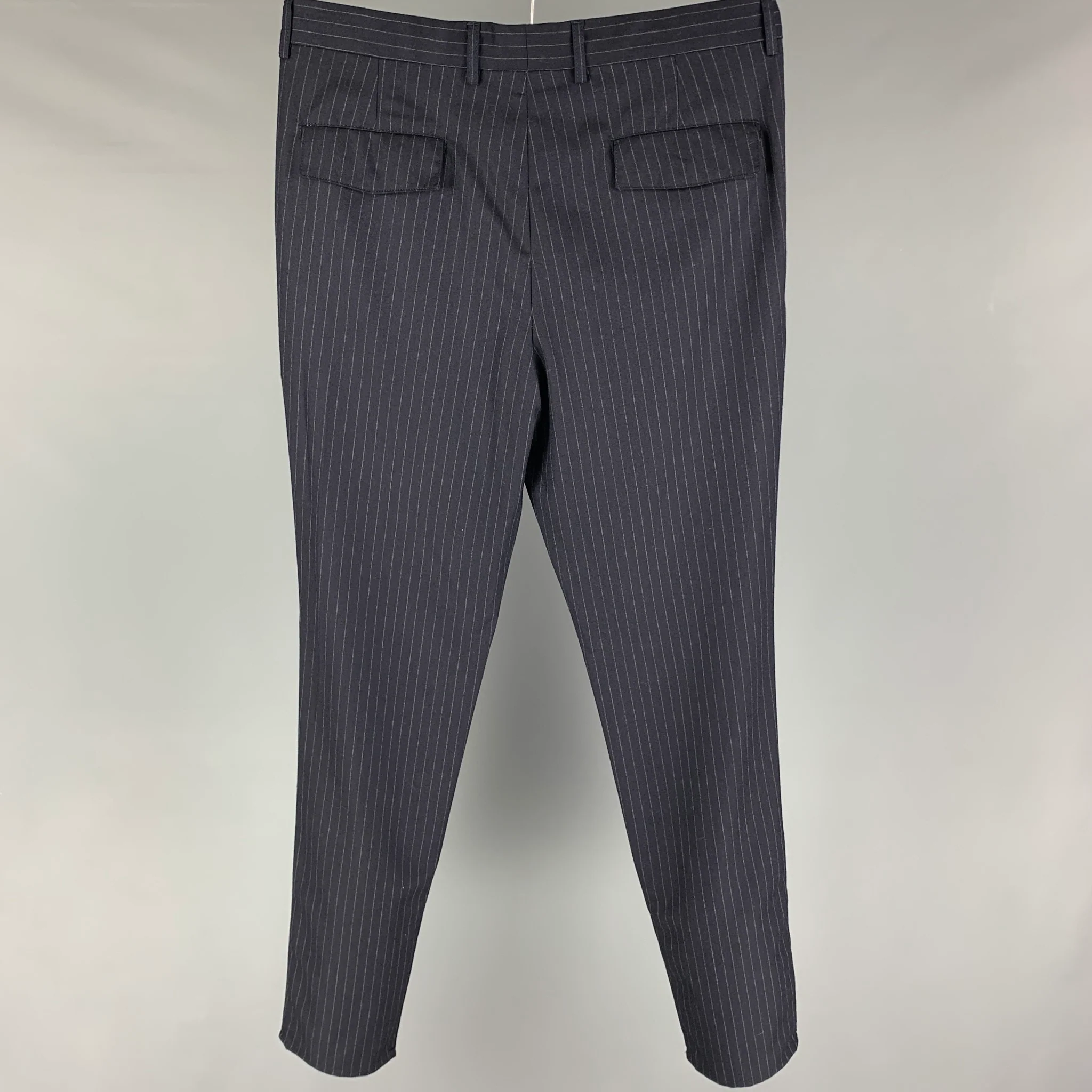 BRUNELLO CUCINELLI Size 34 Navy Grey Stripe Lana Wool Dress Pants - Image 3