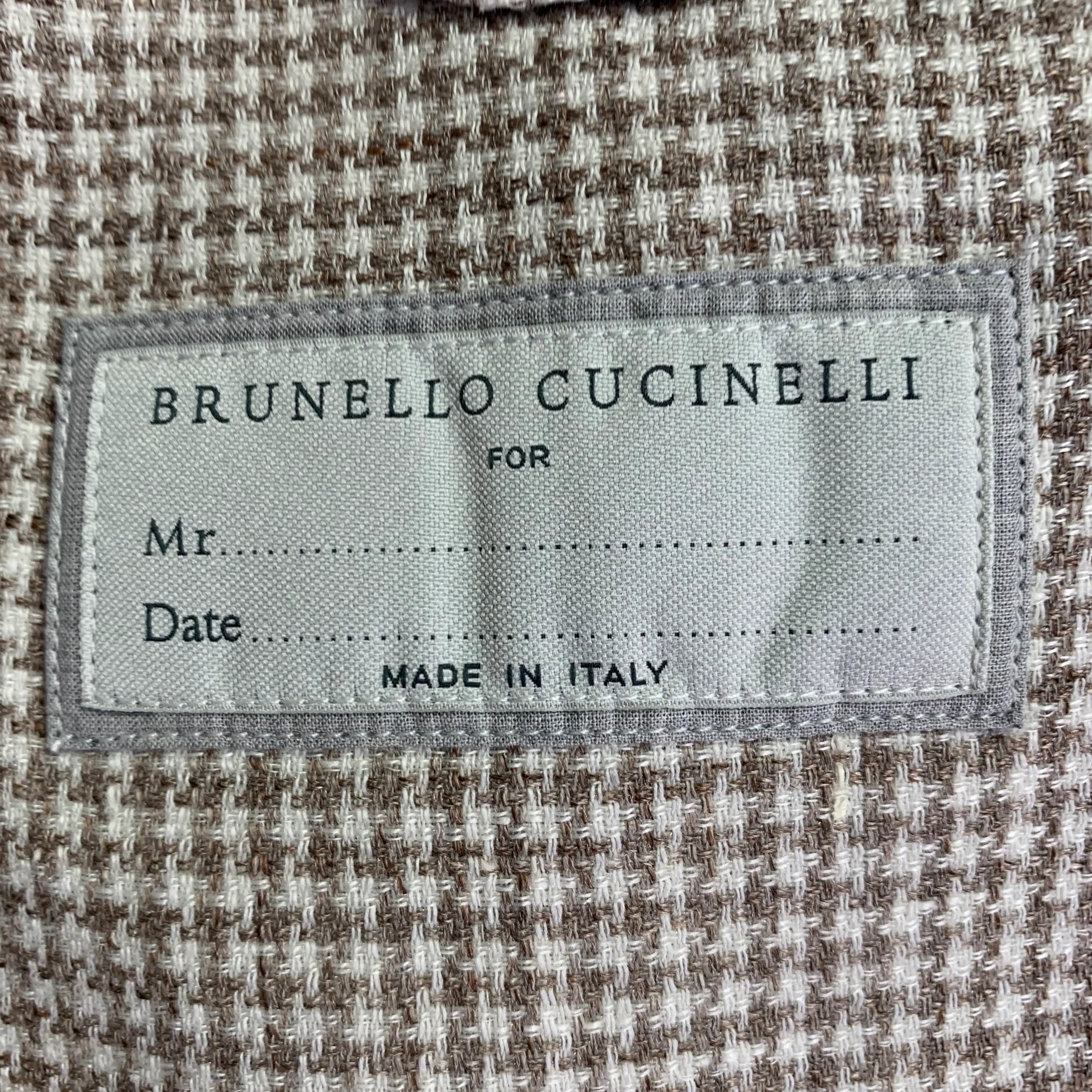 BRUNELLO CUCINELLI Size 38 Beige Cream Houndstooth Notch Lapel Sport Coat - Image 6