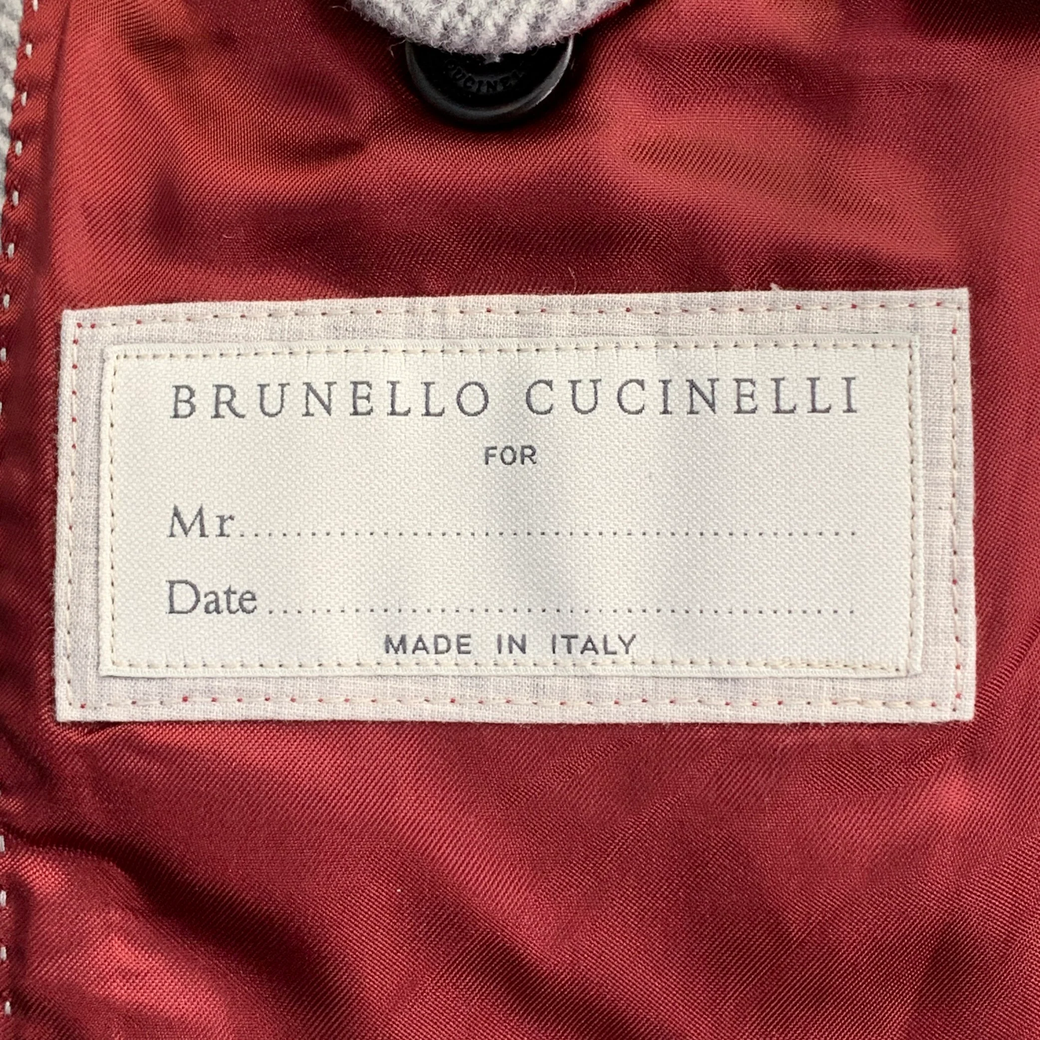 BRUNELLO CUCINELLI Size 38 Grey Herringbone Wool Cashmere Coat - Image 6