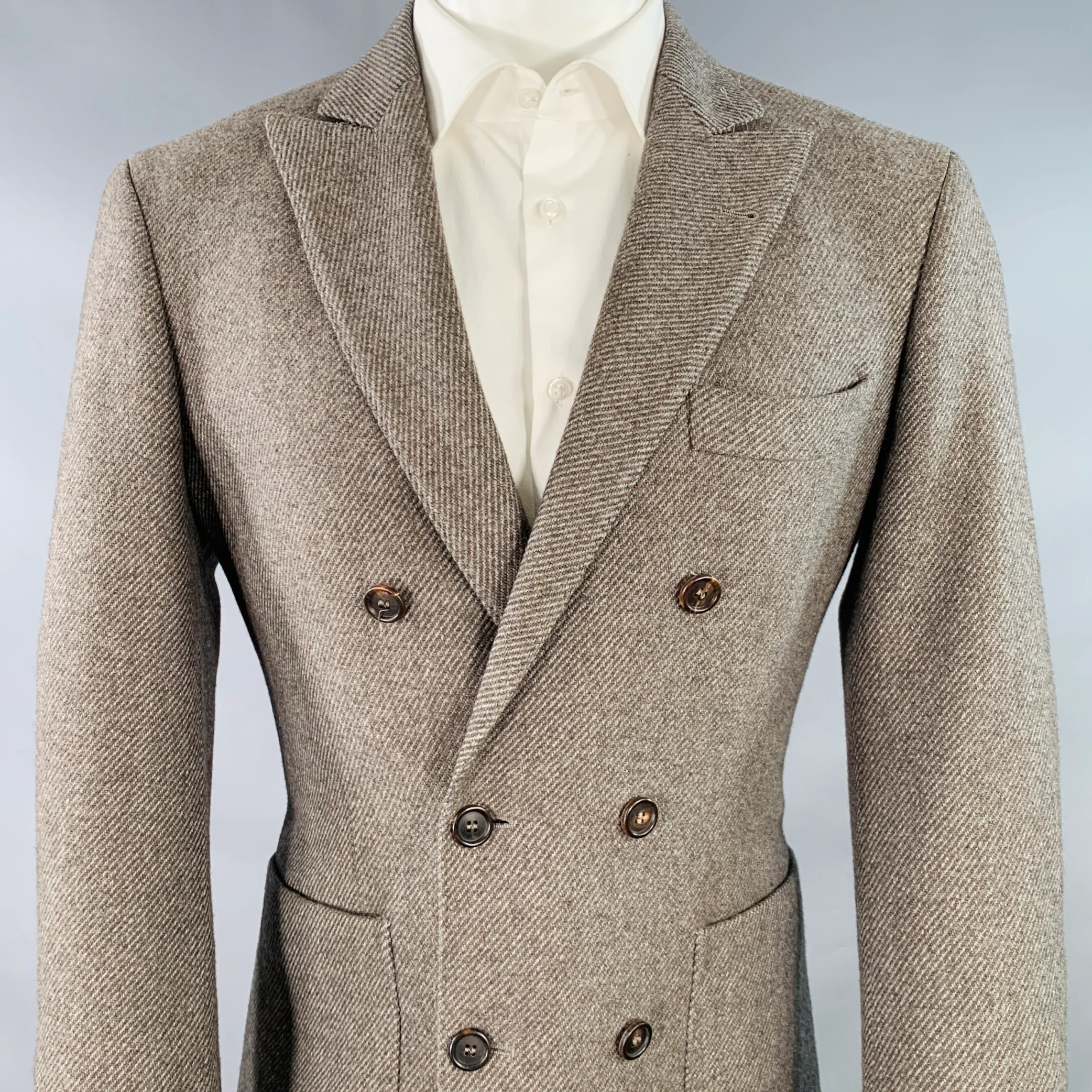 BRUNELLO CUCINELLI Size 38 Grey Light Grey Cashmere Double Breasted Sport Coat - Image 3