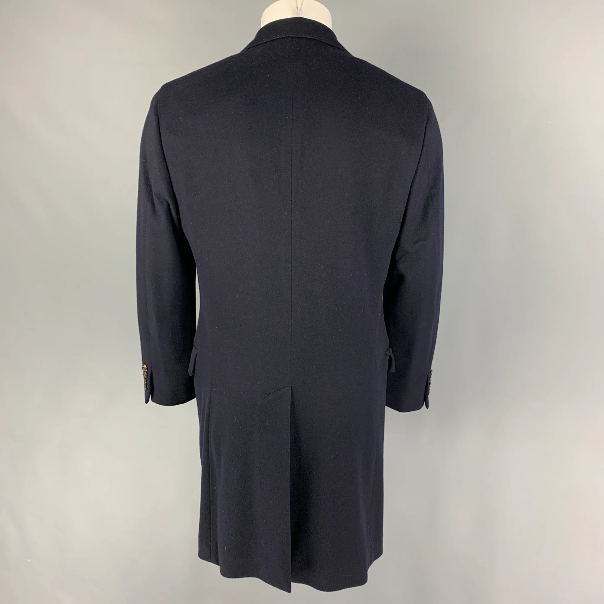 BRUNELLO CUCINELLI Size 38 Navy Wool Cashmere Peak Lapel Coat - Image 3