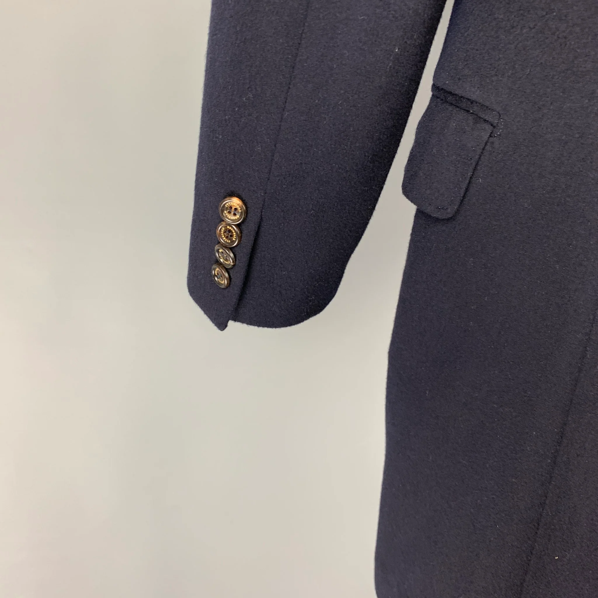 BRUNELLO CUCINELLI Size 38 Navy Wool Cashmere Peak Lapel Coat - Image 4