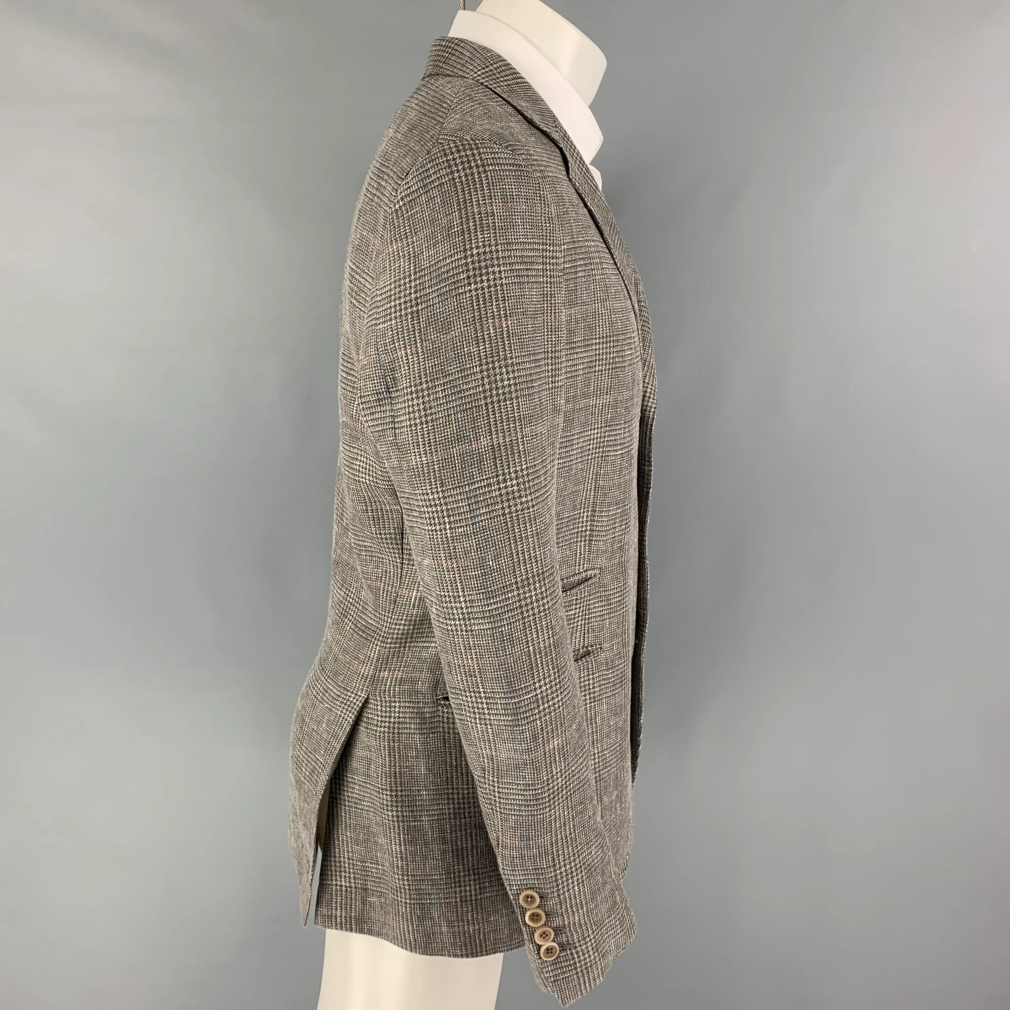 BRUNELLO CUCINELLI Size 40 Blue Glenplaid Wool Blend Sport Coat - Image 3